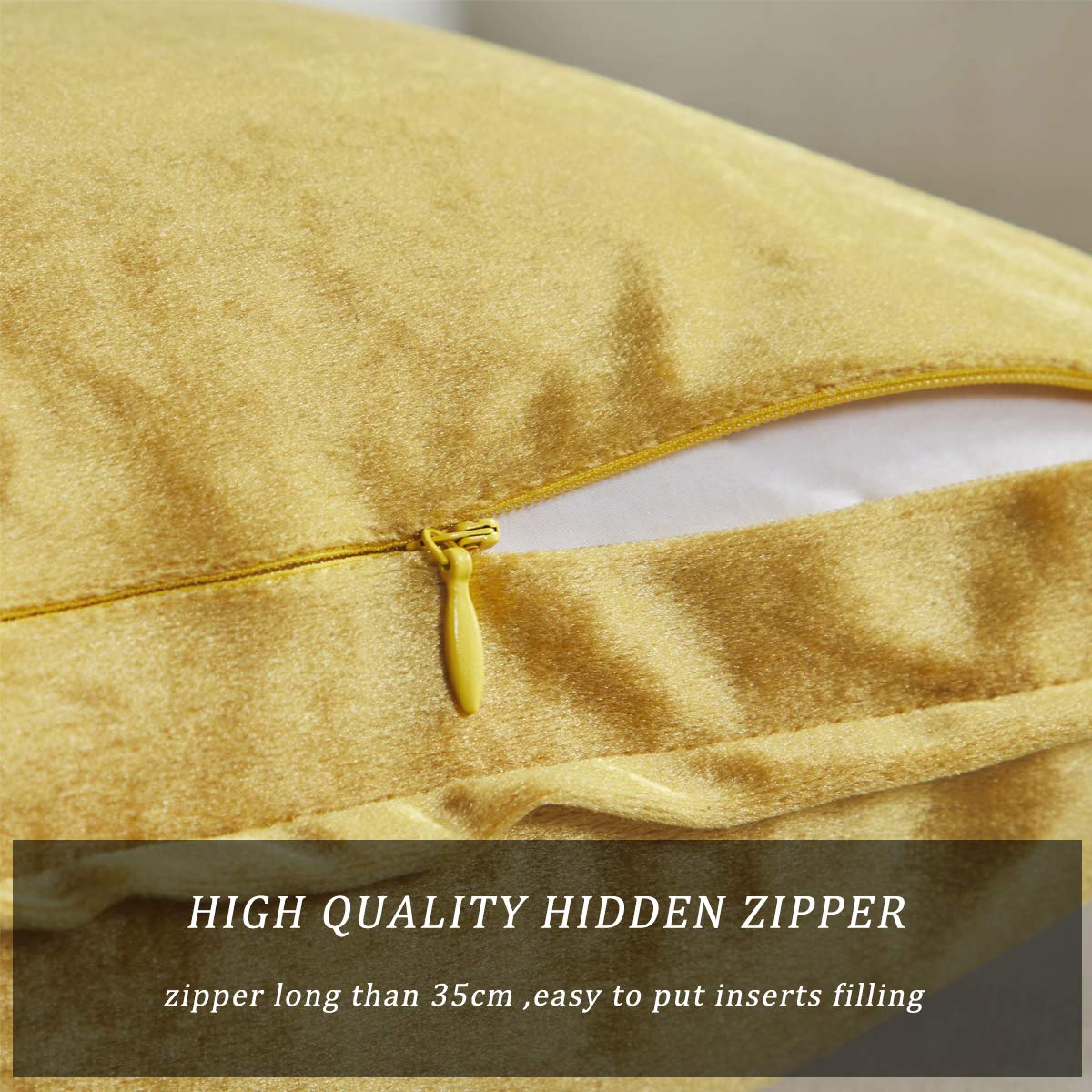 GIGIZAZA Yellow Velvet Decorative Throw Pillow Covers 16x16 Inch Square Couch Sofa Pillow Covers Set of 2 - Perfect for Living Room, Bedroom & Home Decor