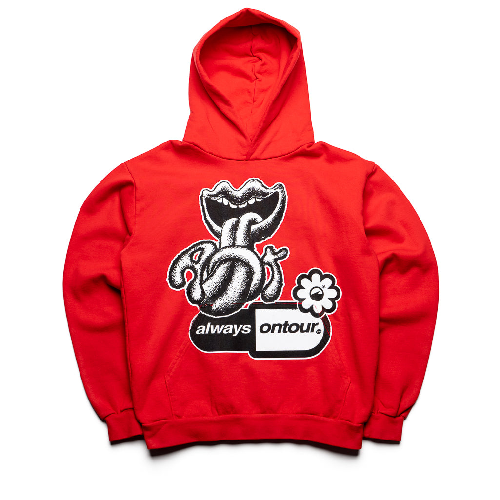 Always On Tour Lips Hoodie - Red Unisex Pullover Sweatshirt for Music Fans & Concert Goers - Perfect for Casual Wear, Street Style & Outdoor Events