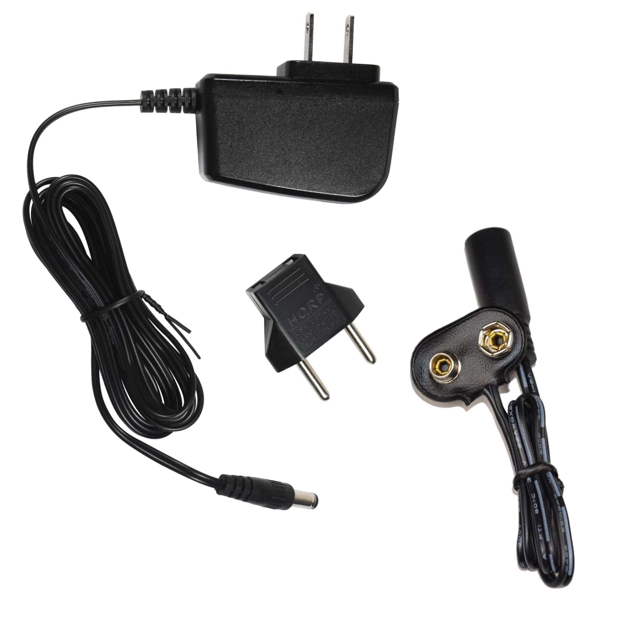 HQRP 9V AC Adapter with Battery Snap Connector for Danelectro D-1 Fab Distortion, D-3 Fab Metal, D-4 Fab Slap Echo, D-5 Fab Chorus Guitar Effects Pedals - Includes Battery Clip Converter - Perfect for Home Studio & Live Performances