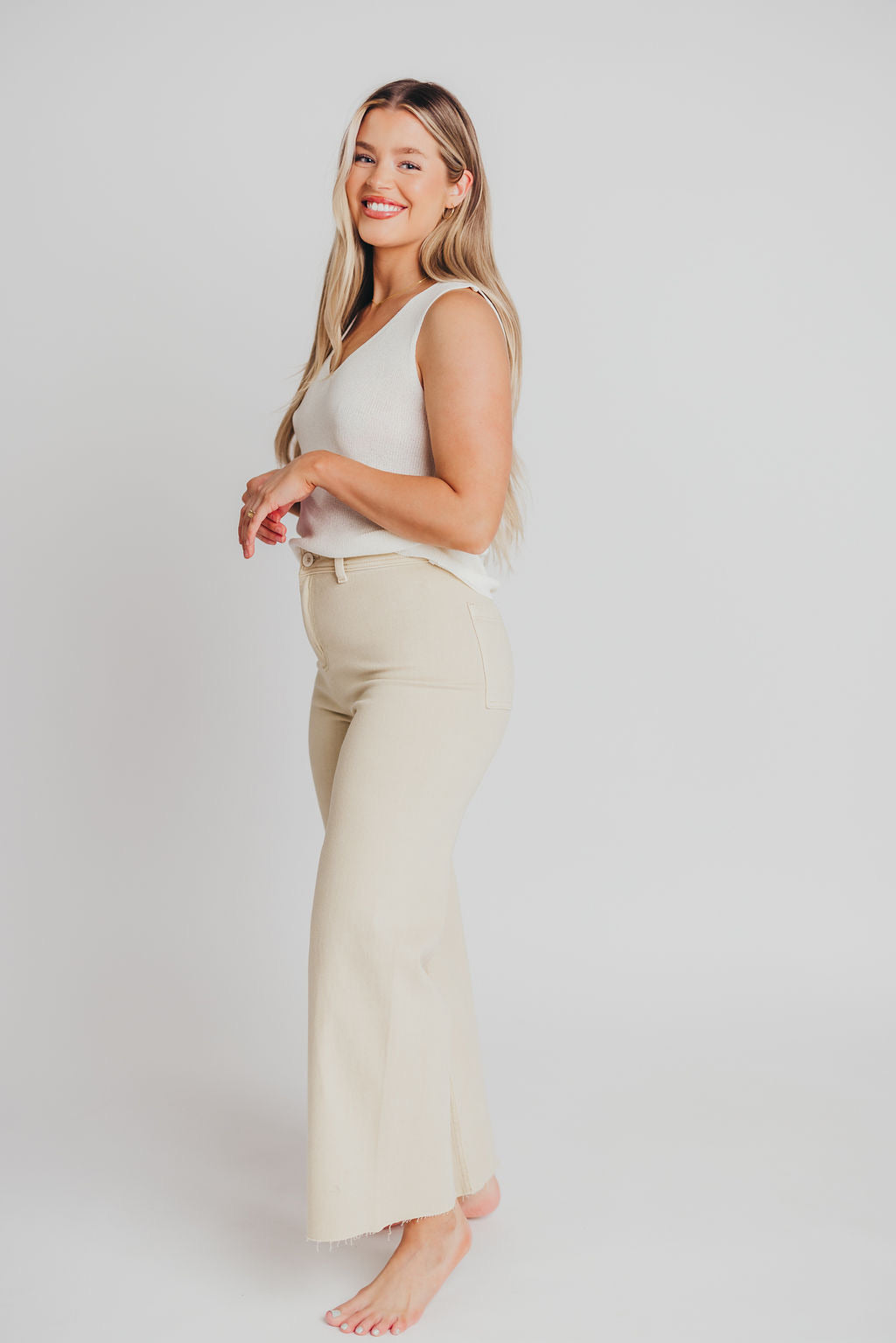 Corin Straight Wide Leg Denim Pants for Women - High Waisted Beige Jeans, Comfortable Stretch Denim Trousers | Perfect for Casual Wear, Office Outfits & Street Style Fashion