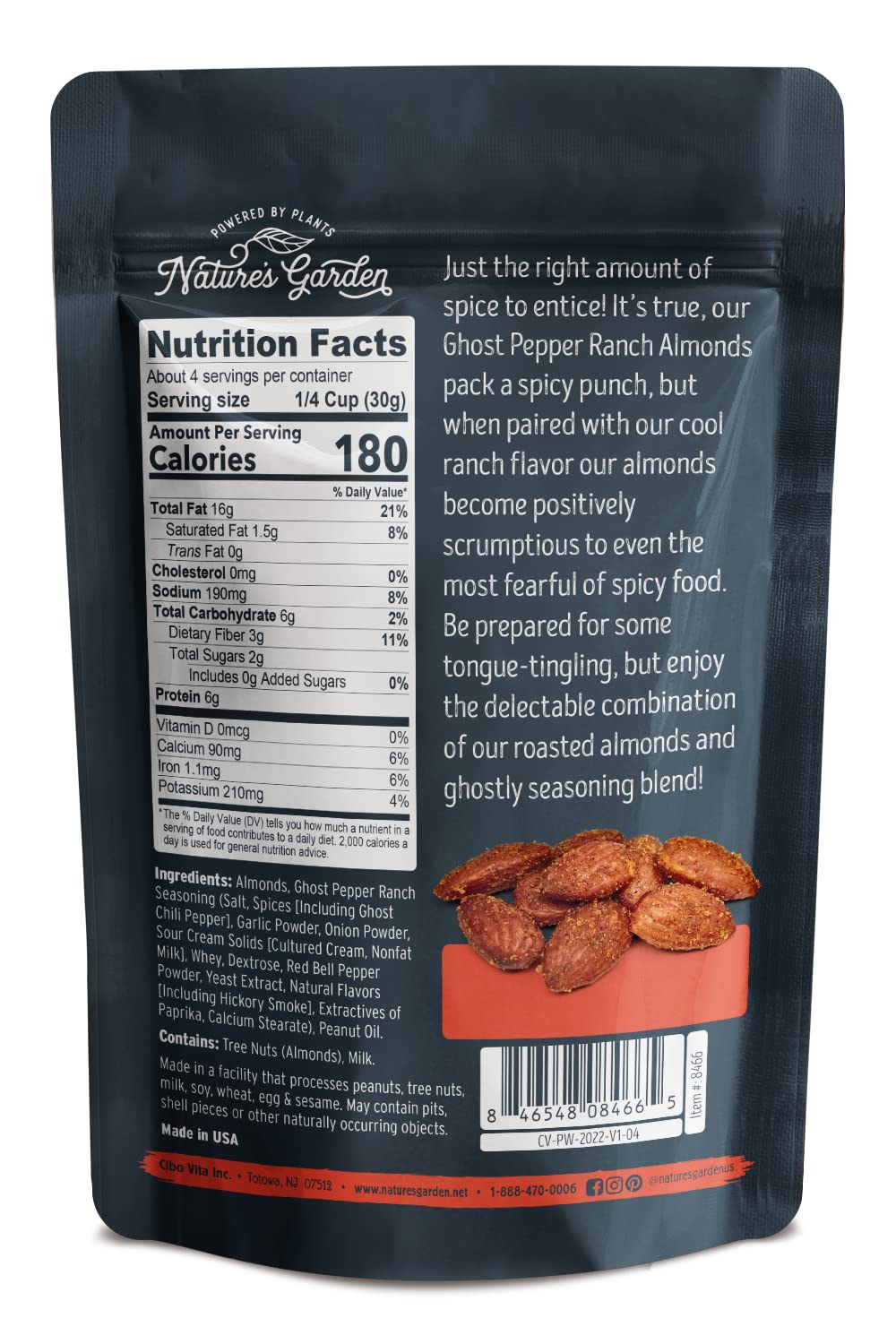 Nature's Garden Ghost Pepper Ranch Almonds, 113g (Pack of 6) | Spicy Roasted Almond Snacks, Gluten-Free Healthy Nuts, Bulk Seasoned Almonds for Adults | Perfect for Office Snacks, Road Trips & Keto Diet