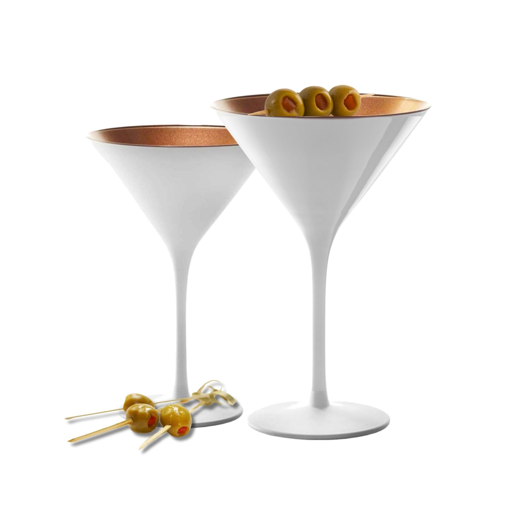Stölzle Lausitz Olympia 8oz Martini Glasses Set of 6 - Premium Crystal Barware, Lead-Free & Dishwasher Safe Cocktail Glasses - Perfect for Gatsby Parties, Wedding Receptions & Upscale Home Entertaining (White & Bronze)