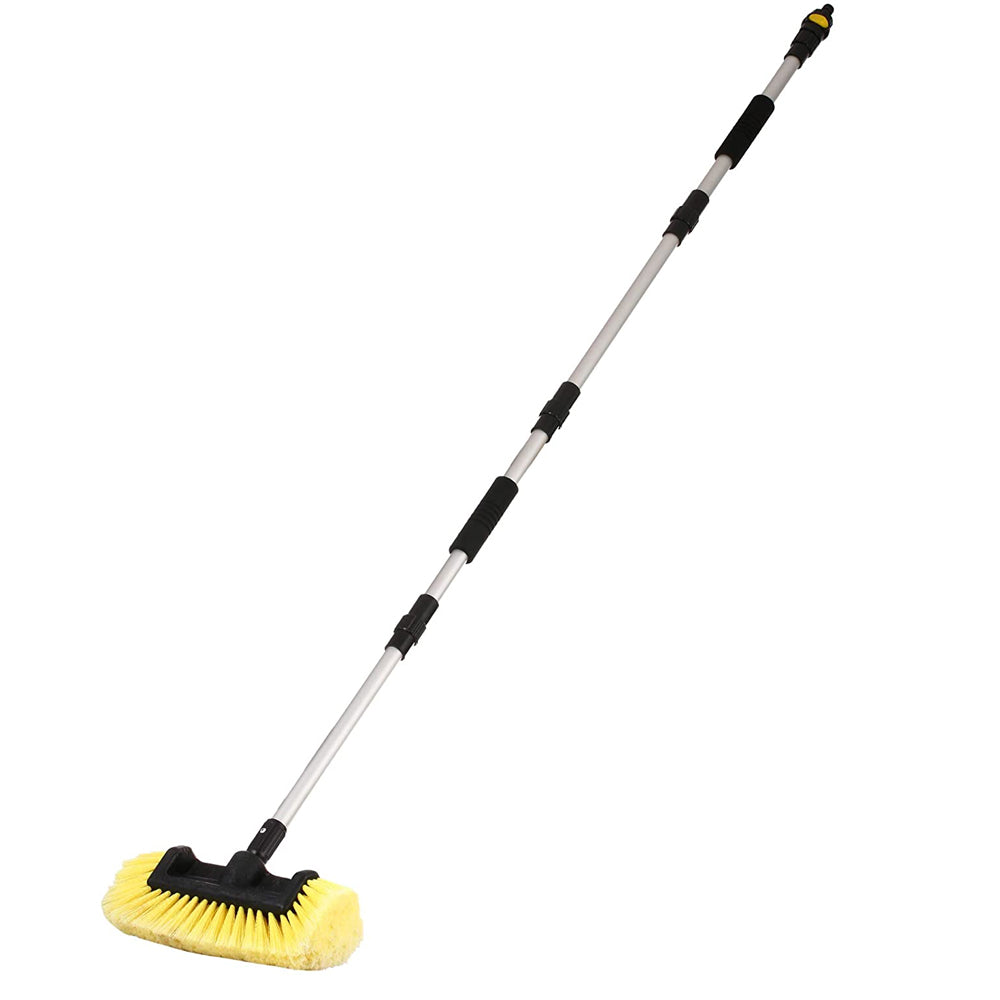 10 Pack Flow Through Brush Heads with Adjustable Pole & On/Off Switch - 1.3' to 5 ft Extension - Perfect for Car Washing, Window Cleaning & Hard-to-Reach Surfaces