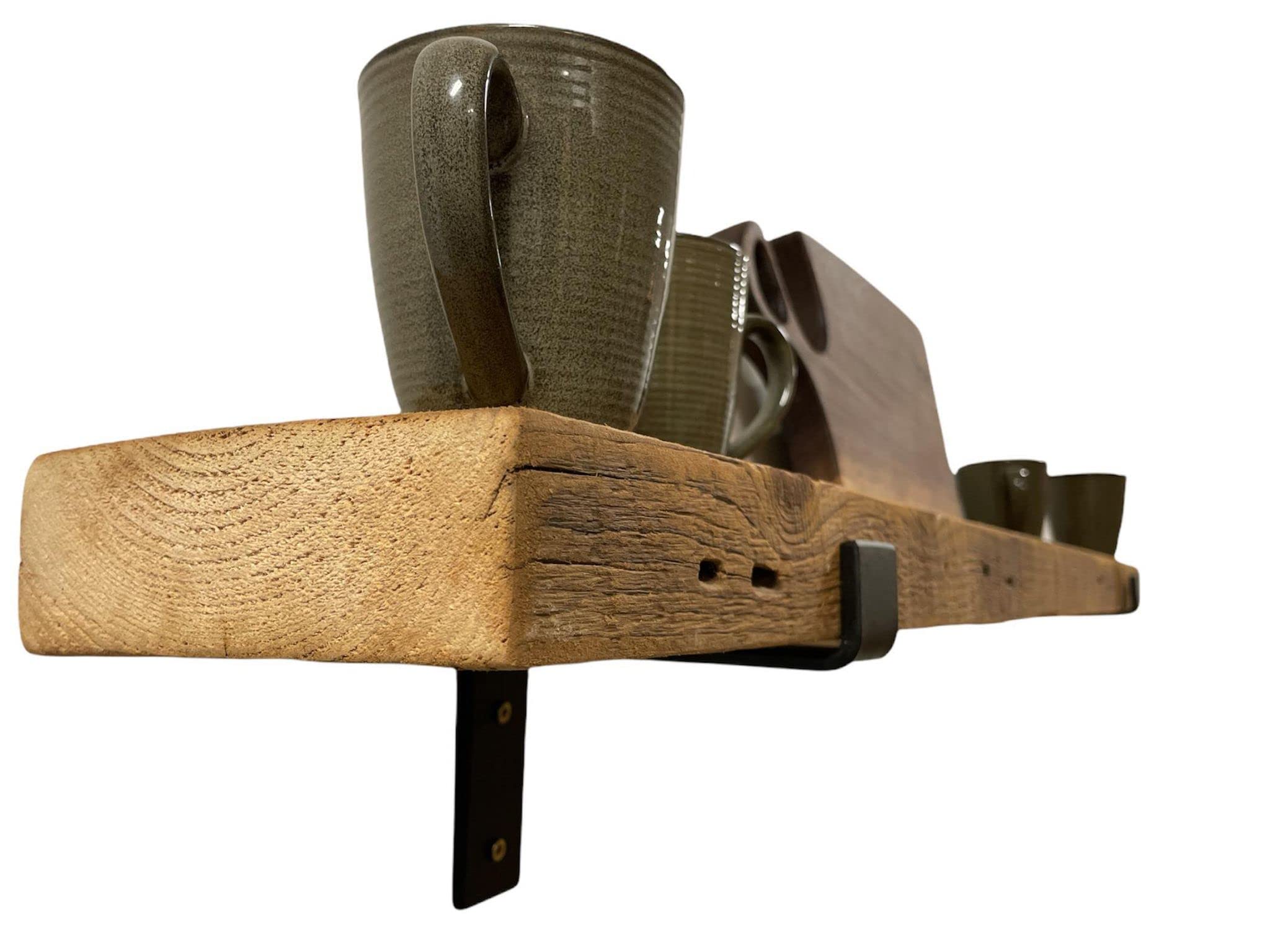 Reclaimed Barnwood Floating Shelf with Full Metal Brackets – Handcrafted by Amish in Lancaster, PA | 48