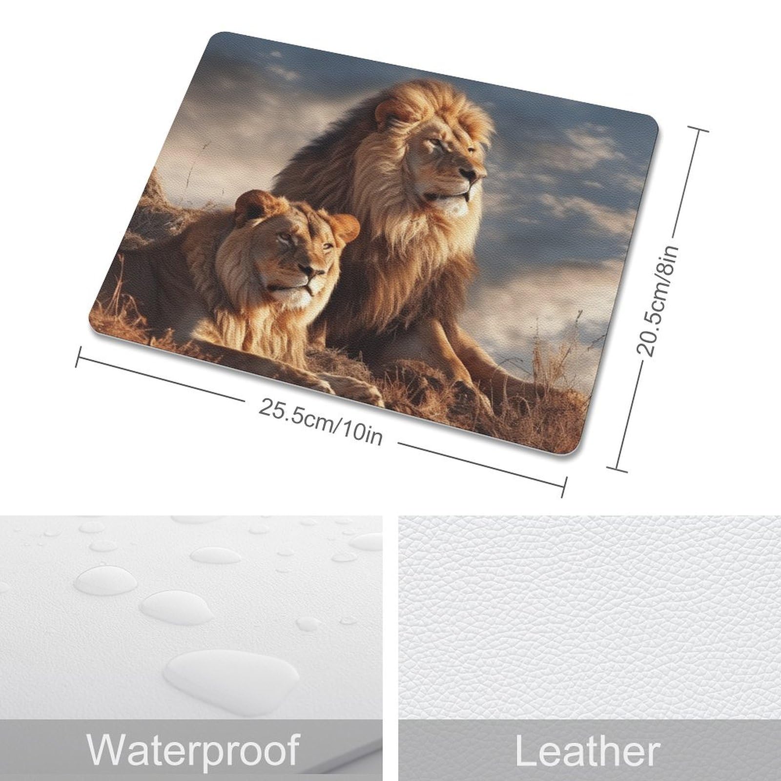 Personalized Two Lions Leather Mouse Pad - Anti-Slip Gaming & Office Desk Mat for Computers, Laptops - Perfect for Home, Work & Gaming Setups