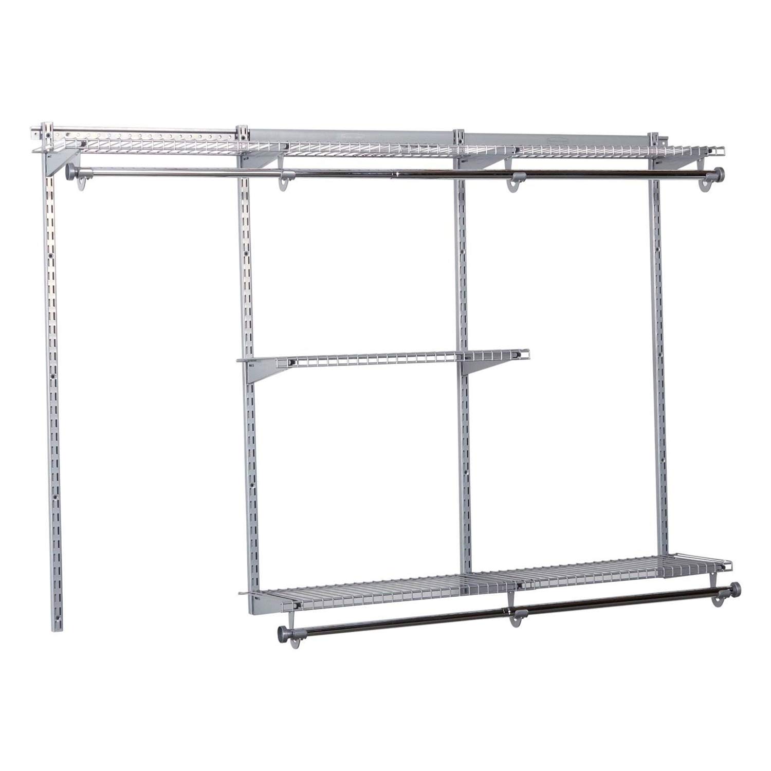Rubbermaid Configurations 3-6 Feet Expandable Closet Organizer Kit - DIY Custom Hanging & Shelf Storage System, Titanium (2 Pack) - Perfect for Bedroom, Walk-in Closet & Home Organization