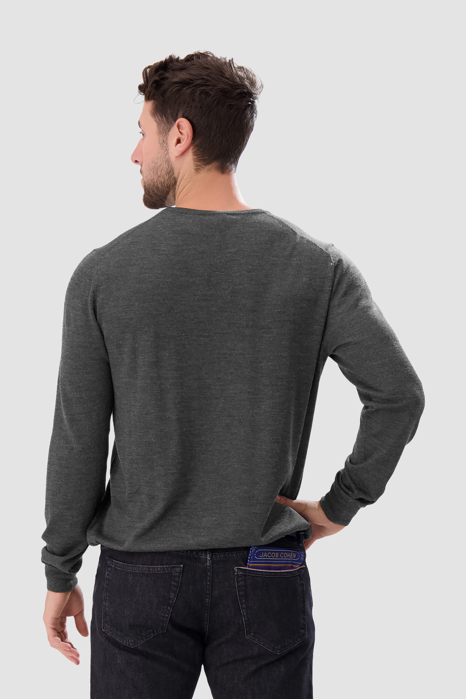 Barba Napoli Grey Round Neck Paricollo Sweater for Men - Italian Cashmere Pullover - Soft Winter Knitwear for Casual & Business Wear