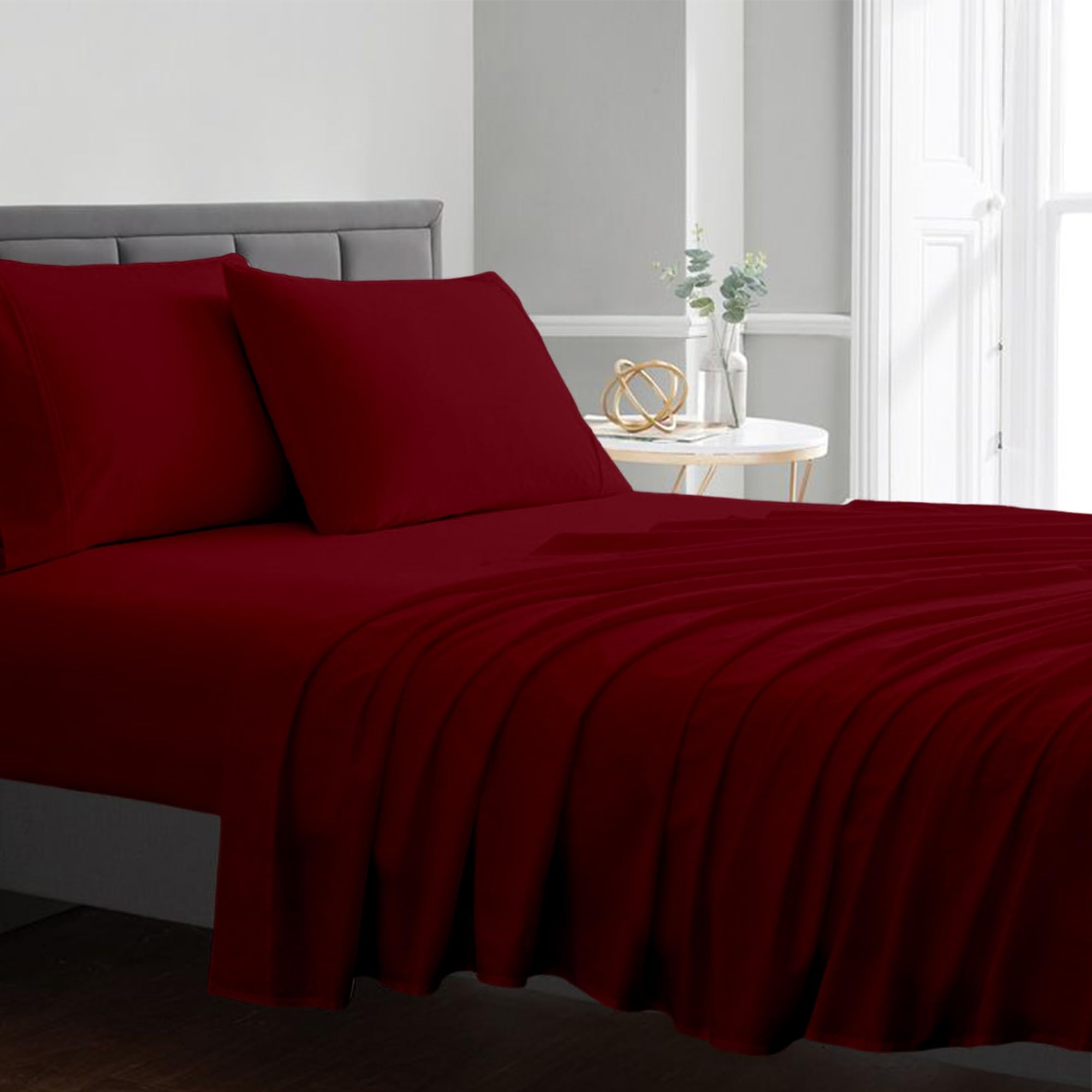 Luxury 1000 Thread Count Egyptian Cotton King Size Sheet Set - 4 Piece Burgundy Bedding with 17