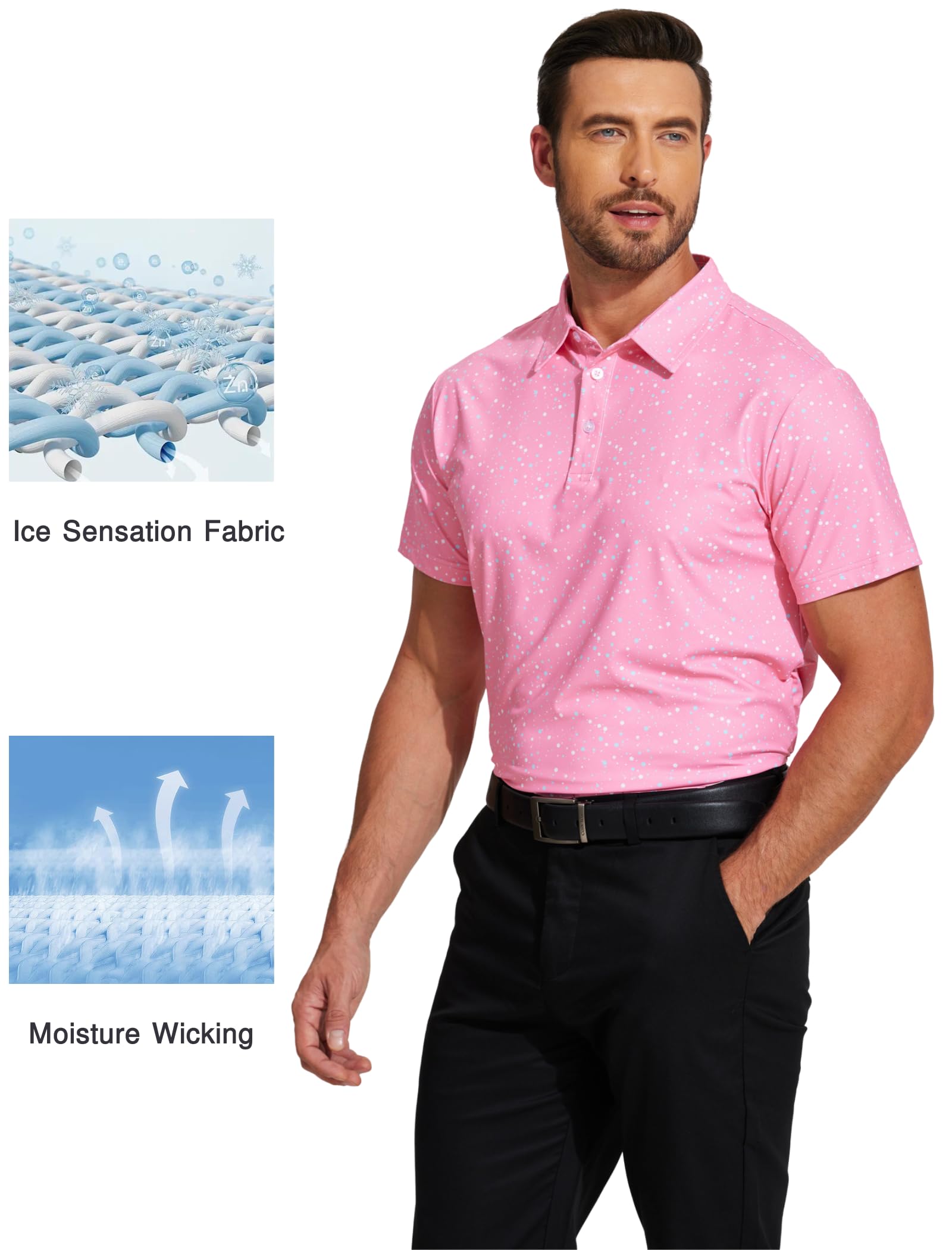 **PINSPARK Men's Moisture Wicking Performance Polo Shirt - Dry Fit Golf Shirt with Breathable Fabric, UV Protection & Stylish Summer Print - Perfect for Golf, Casual Wear & Outdoor Activities**