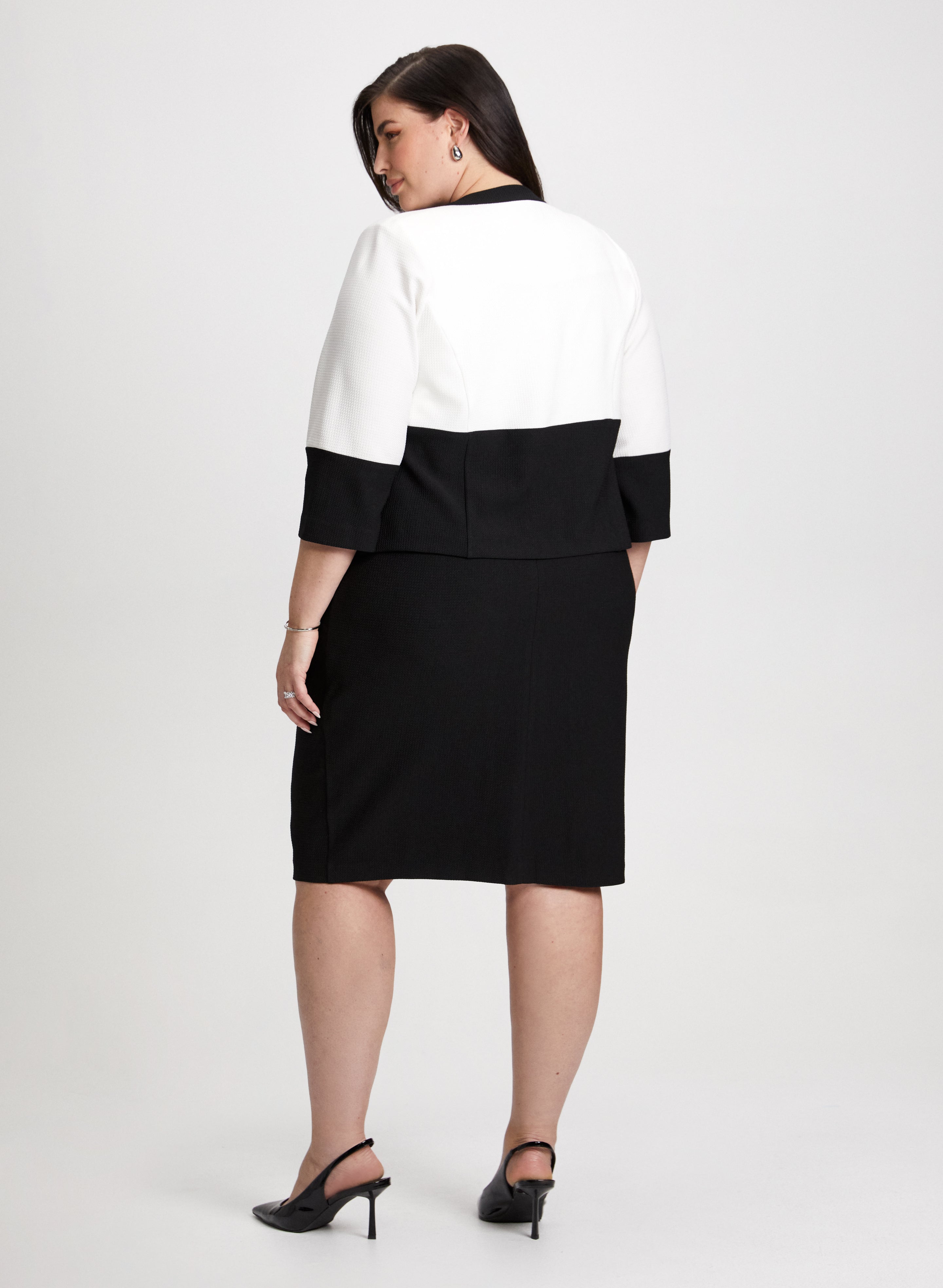 Stylish Color Block Dress and Jacket Set for Women - Trendy Two-Piece Outfit for Casual Wear, Office, and Special Occasions