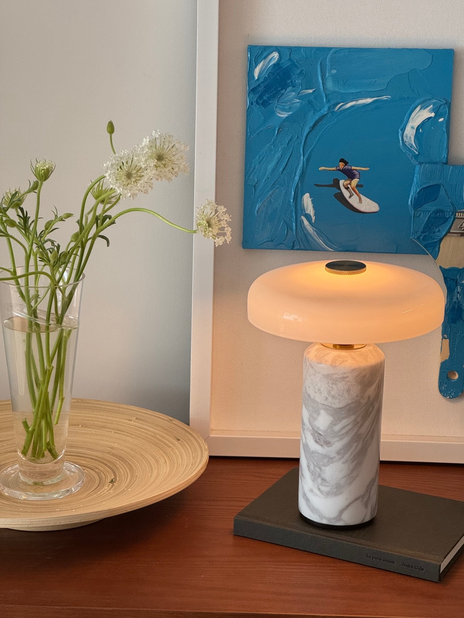 Elegant Lunara Marble Table Lamp - Modern Home & Office Decor Lighting for Bedroom, Living Room, Study - Dimmable LED Desk Lamp with USB Port