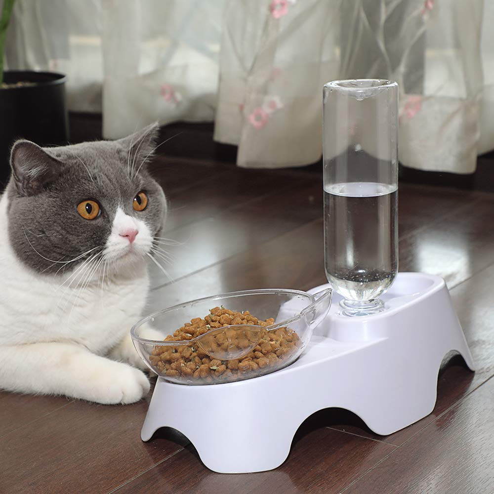 MILIFUN Double Pet Bowls - 15° Tilted Dog and Cat Food & Water Bowl Set with Automatic Waterer Bottle for Small to Medium Pets | Perfect for Home, Travel, and Outdoor Use