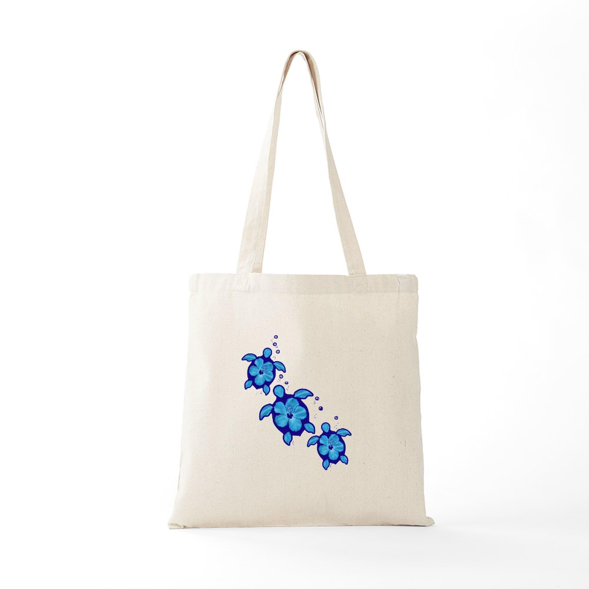 Blue Hibiscus Honu Turtles Canvas Tote Bag - Eco-Friendly Reusable Shopping Bag for Beach, Grocery & Daily Use | CafePress