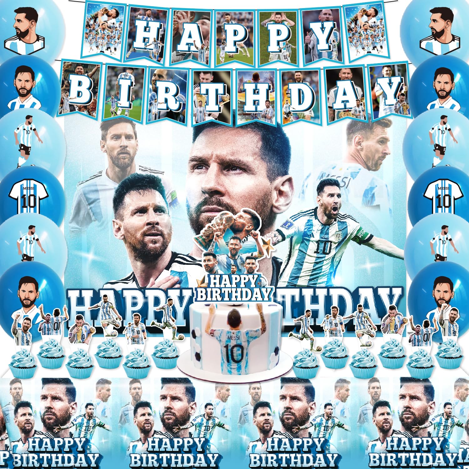 Soccer Birthday Party Decorations Set - Football Happy Birthday Banner, Backdrop, Tablecloth, Cupcake Toppers & Themed Balloons - Perfect for Kids Soccer Team Celebrations, Sports Themed Parties & Football Fan Events