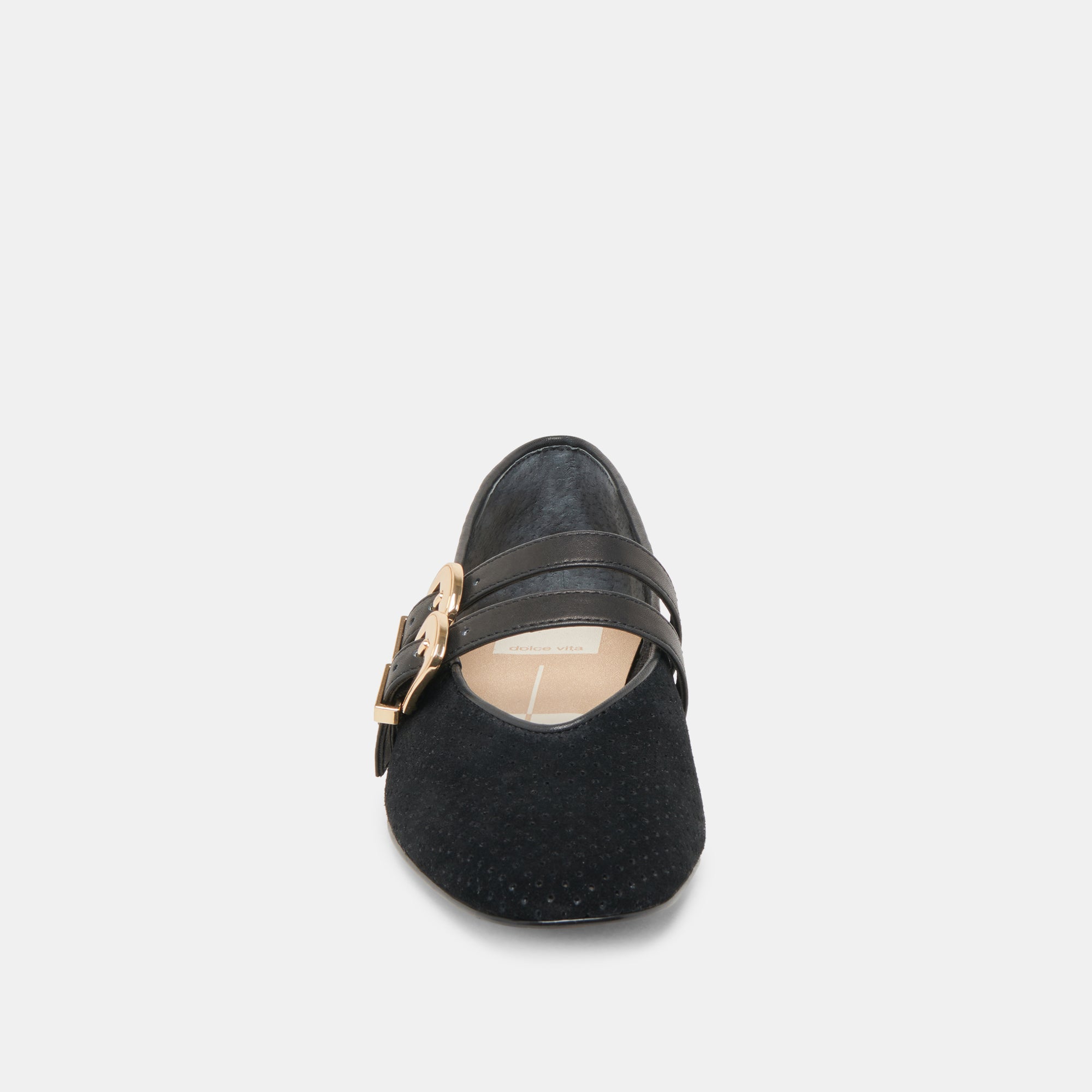 BAYLEE WIDE BALLET FLATS ONYX PERFORATED SUEDE - Comfortable Women's Slip-On Shoes for Work, Travel & Everyday Wear