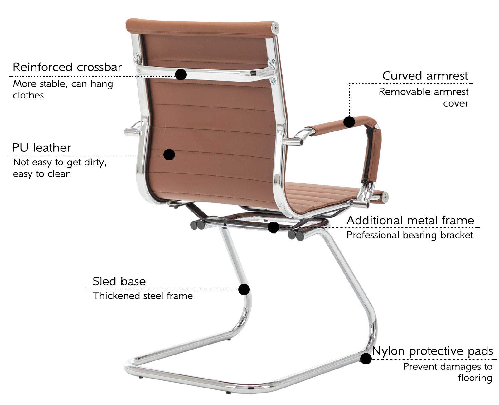 Guyou 4-Piece Office Reception Guest Chairs Set - Mid Back PU Leather Conference Chairs with Arms & Metal Sled Base (Coffee) - Perfect for Waiting Rooms, Lobbies, and Business Meetings