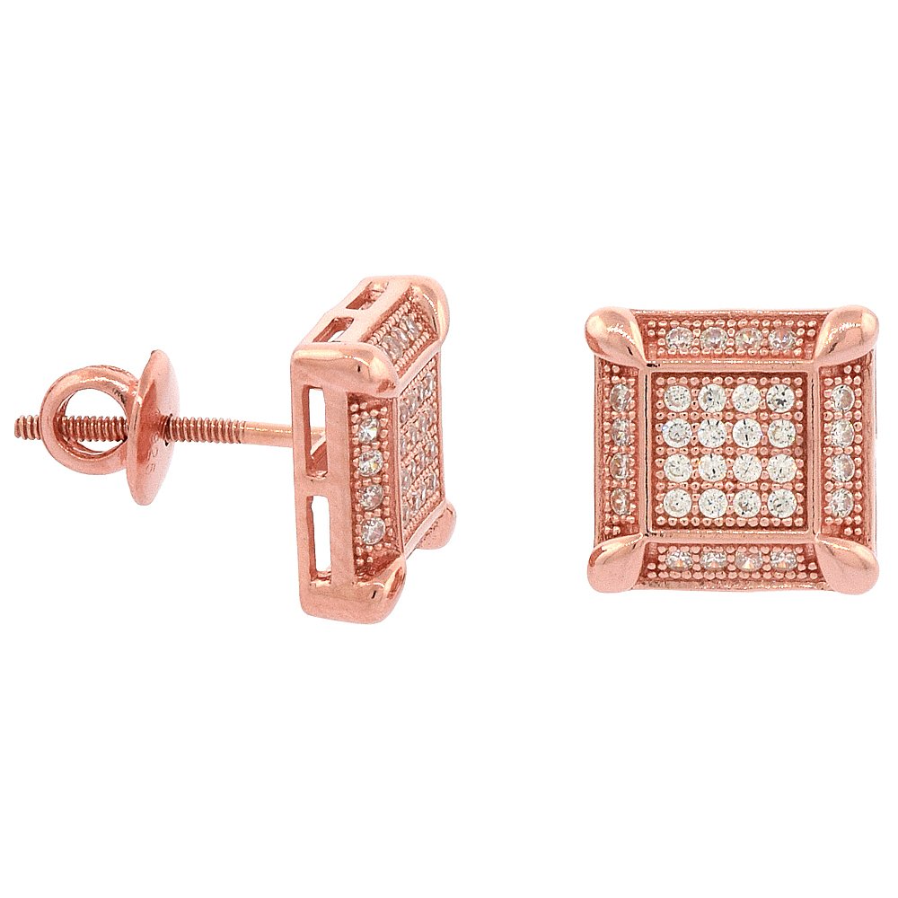 Sterling Silver Micro Pave Cubic Zirconia Prong Set Square Screw Back Post Earrings for Women - Elegant Wedding, Party & Everyday Jewelry Gift