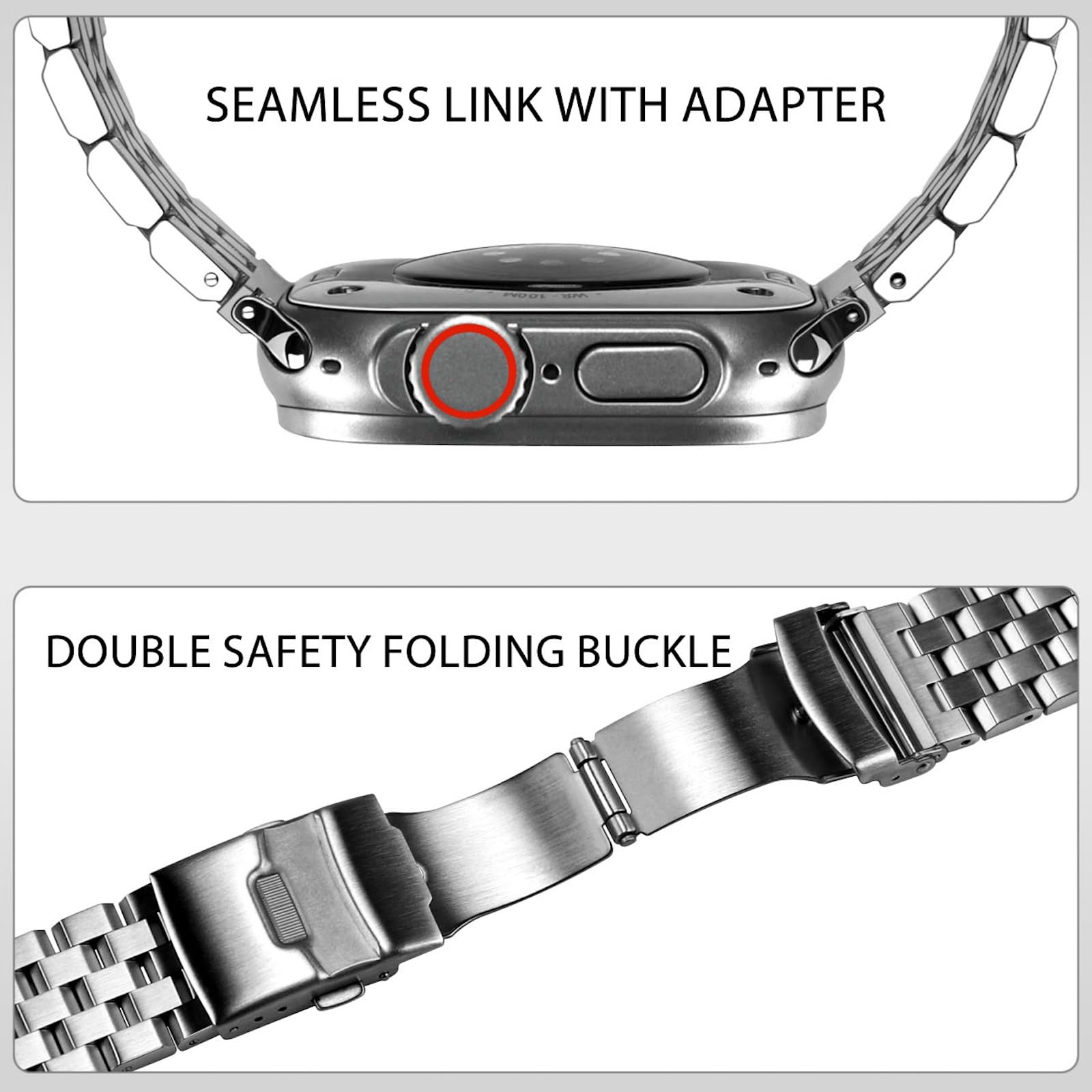 Premium Stainless Steel Apple Watch Band - Compatible with Ultra 2/1, Series 9/8/7/6/5/4/3/2/1 & SE (38mm-49mm) - Durable Metal Strap for Men & Women - Perfect for Workouts, Office & Everyday Wear