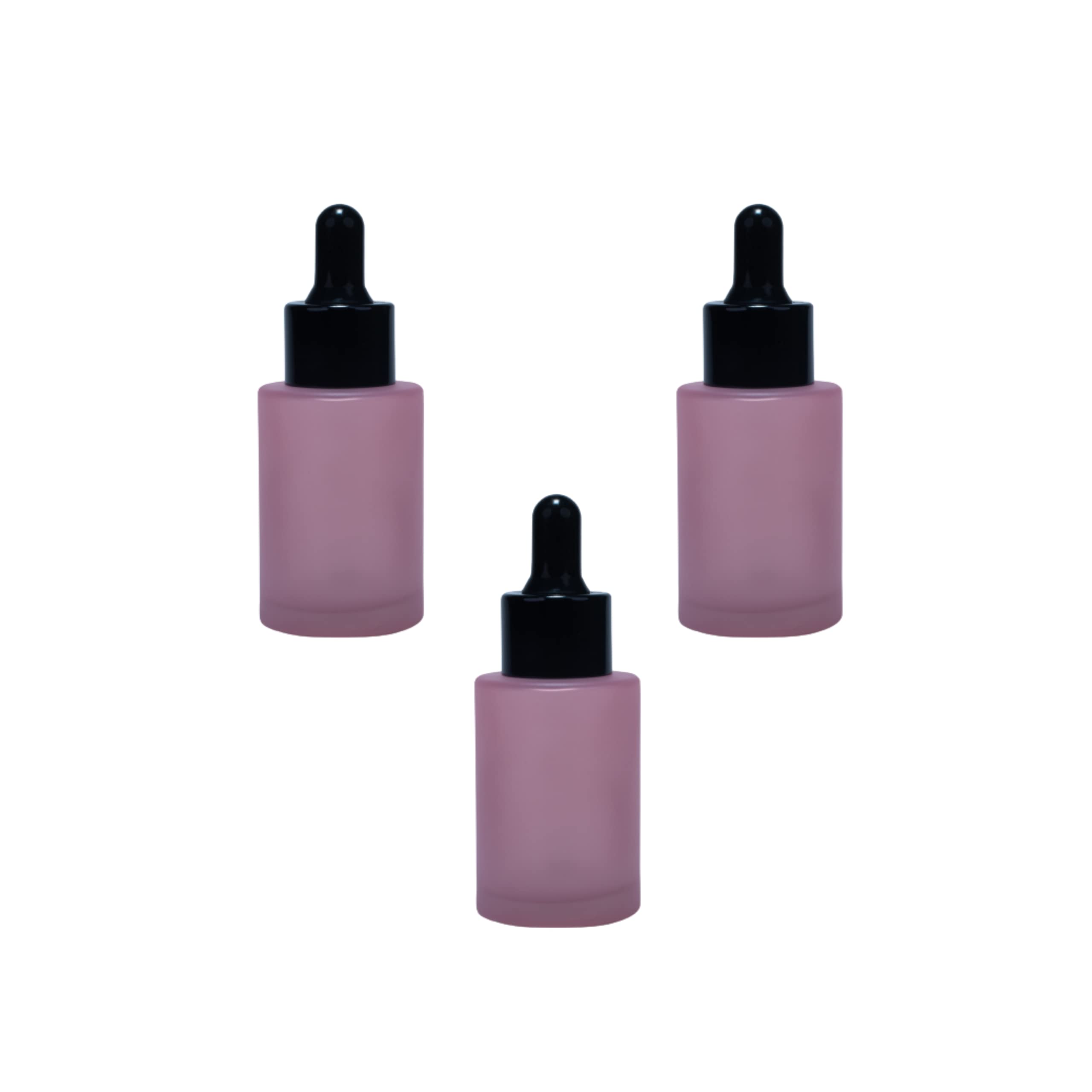 Rentra S.P.A 30ml Pink Frosted Glass Bottle with Glass Dropper, Black Ring & Silicone Teat - 3 Pack for Essential Oils, Carrier Oils, Cosmetic Serums & DIY Blends | Perfect for Aromatherapy, Skincare & Travel Use