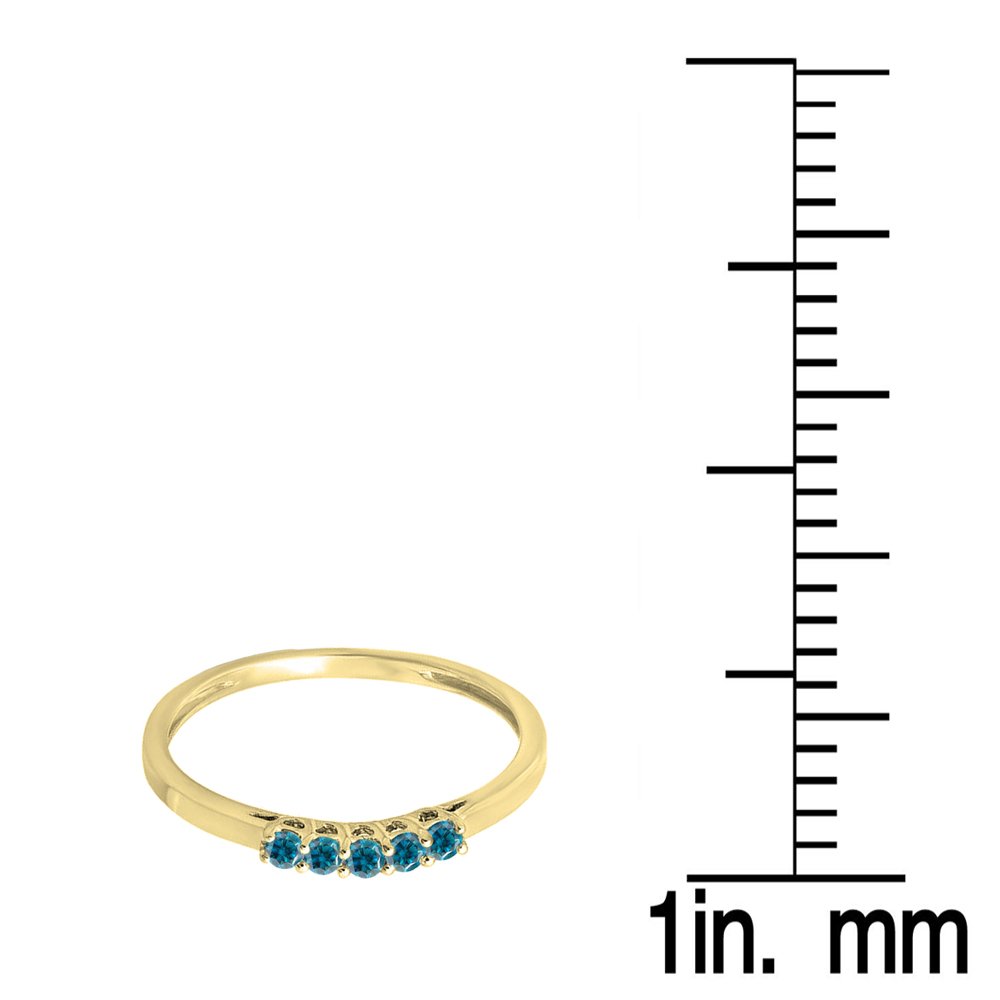 0.15 Cttw 14K Solid Gold Round Blue Diamond Women's 5 Stone Anniversary Wedding Band Ring - Perfect for Engagement, Bridal Jewelry & Romantic Gifts