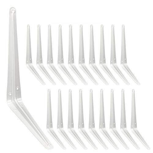 10 Inch Heavy Duty White Metal Shelf Brackets - 20 Pack Adjustable L-Shaped Floating Shelves Bracket Set with Screws for Wall Mounting | Perfect for Home Office, Kitchen Storage & Industrial Pipe Decor
