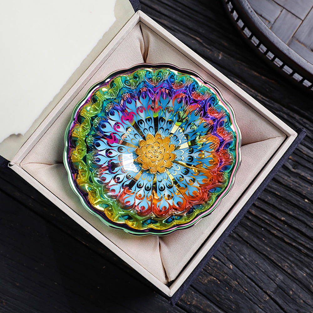 Handmade Peacock Jian Zhan Tenmoku Glaze Tea Cup - Japanese Style Ceramic Tea Set for Matcha, Oolong & Herbal Tea - Perfect for Tea Ceremonies, Meditation & Gifts