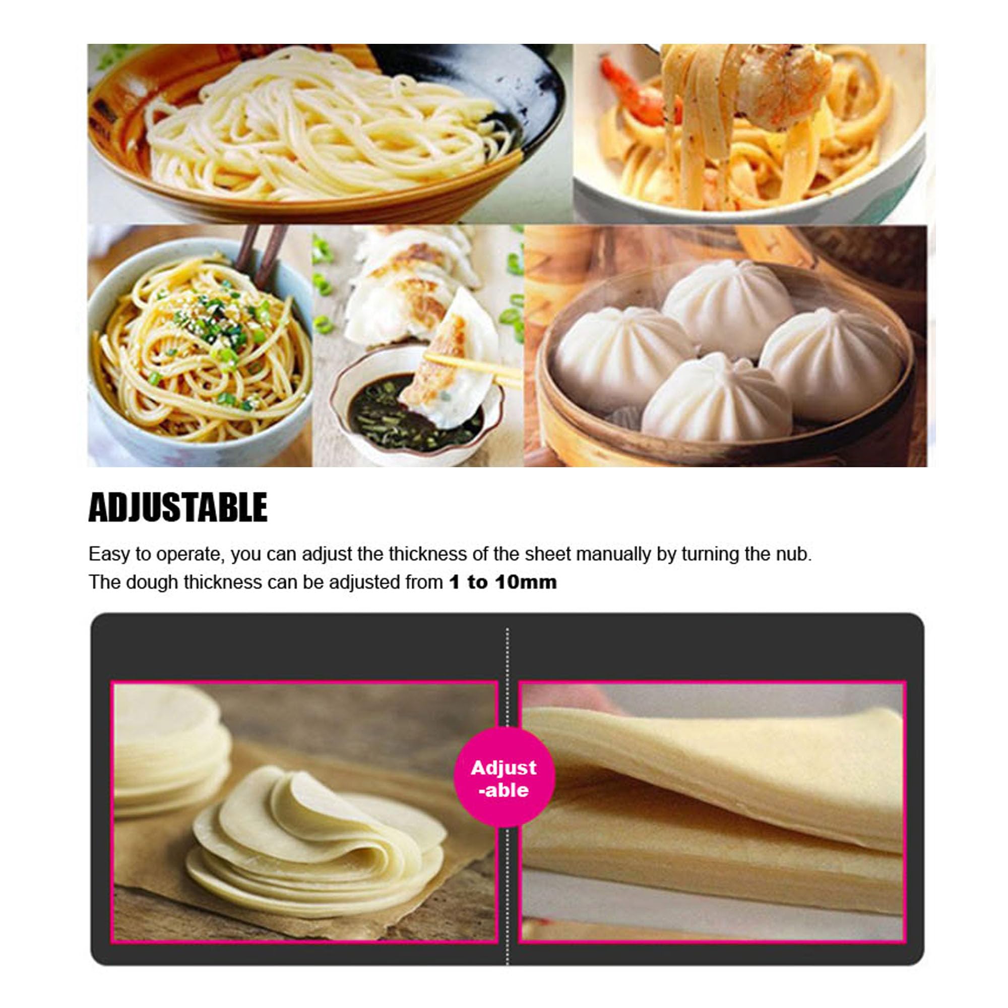 Electric Dough Roller Machine - 2.2KW Pasta Maker with 1mm & 2mm Thickness Settings, 9.4