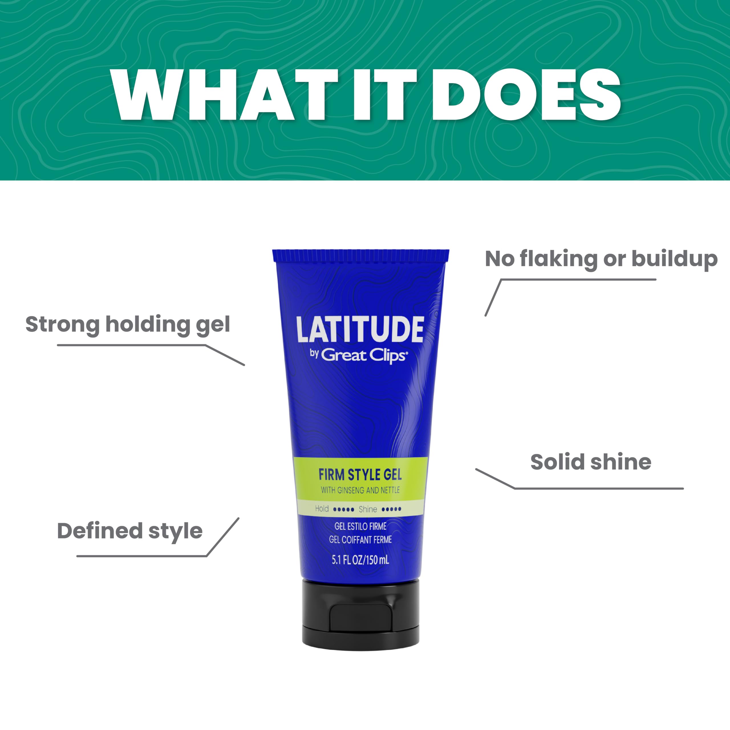 GREAT CLIPS LATITUDE Firm Style Gel for Men - High Hold & Shine Hair Styling Gel (32oz) - Perfect for Pompadours, Slick Backs & Everyday Grooming