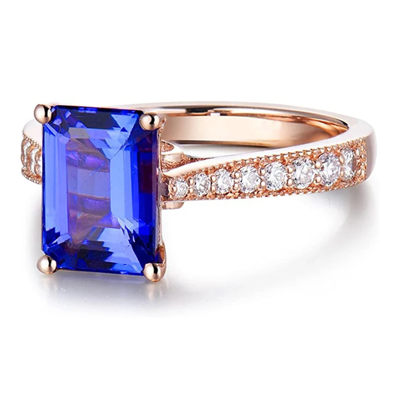 Exquisite 14K Rose Gold Tanzanite & Diamond Ring for Women | Elegant Wedding, Engagement & Anniversary Jewelry Gift