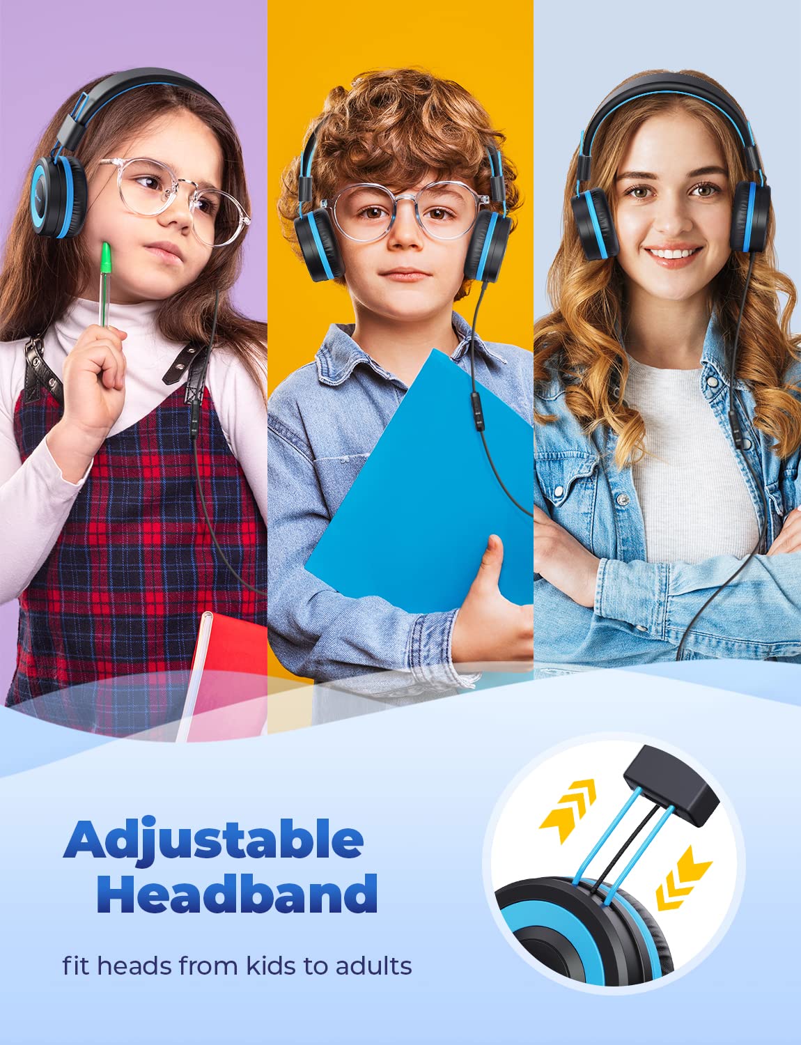 iClever Kids Headphones with Cord - 85/94dB Safe Volume Technology, Bend-Resistant & Durable, Foldable Stereo Sound Wired Headphones for Boys & Girls - Perfect for School, Travel, Tablet Use & Online Learning (3.5mm Jack, Model HS14)