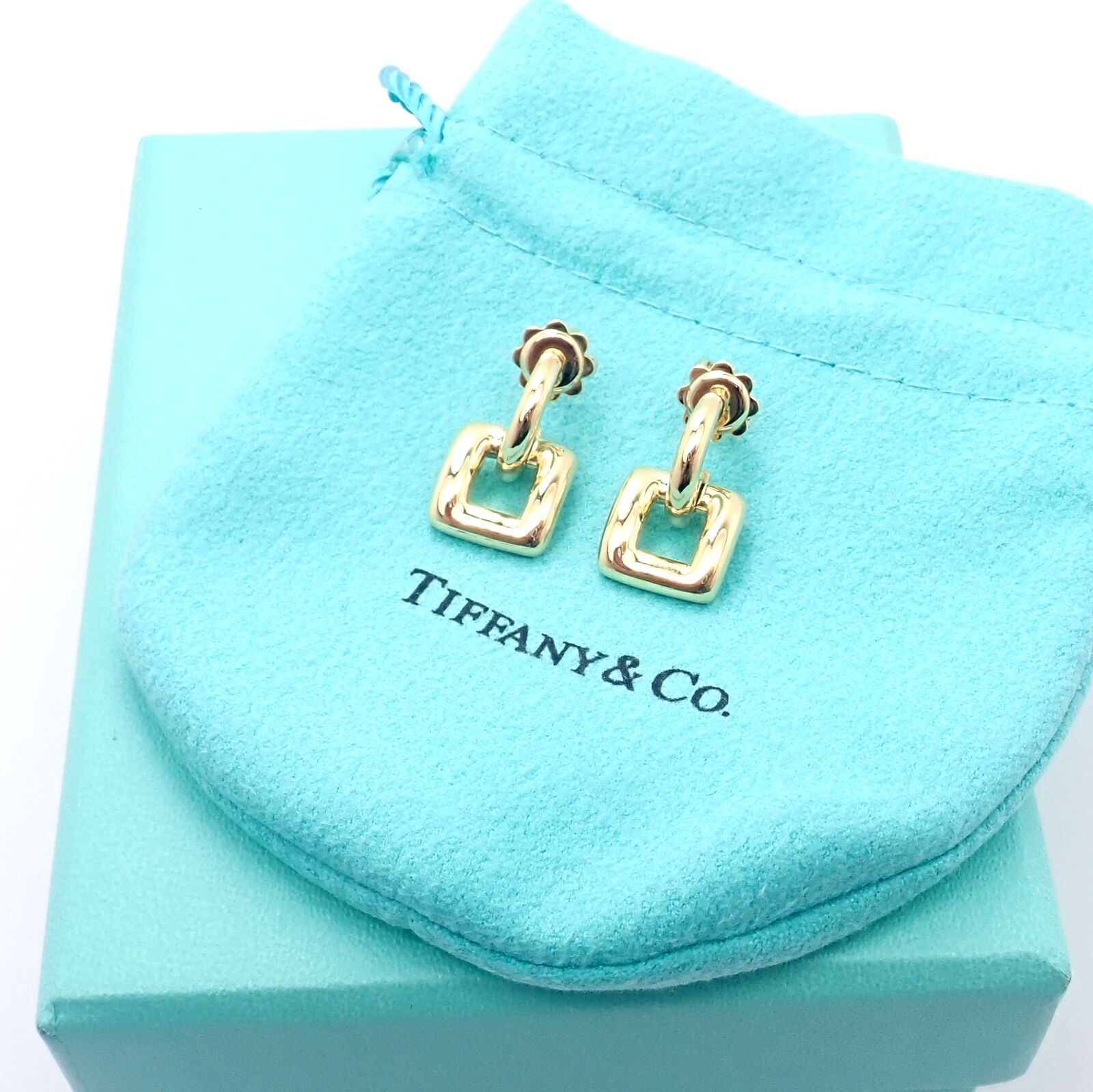Authentic Vintage Tiffany & Co 18k Yellow Gold Square Earrings - Limited Edition 2001 - Perfect for Special Occasions & Luxury Gift Giving