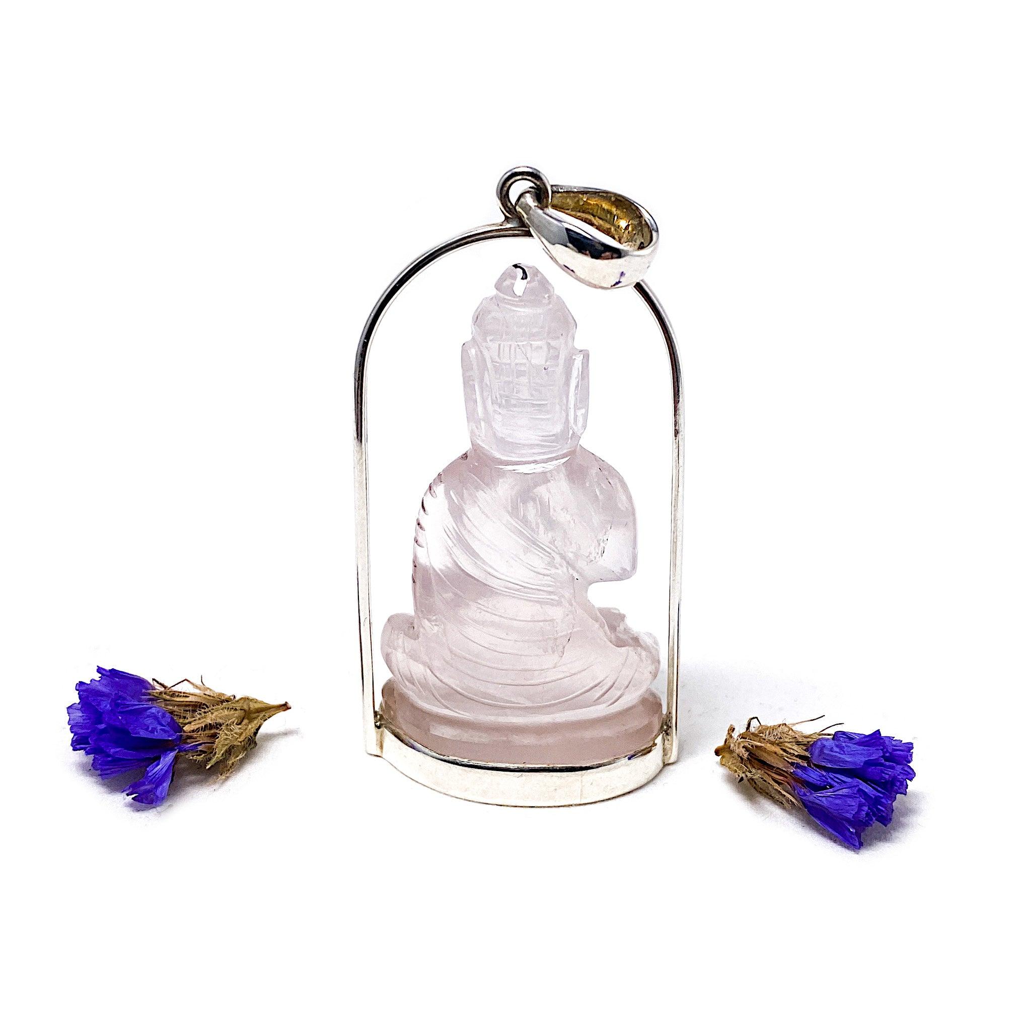 Rose Quartz Buddha Pendant Necklace - Natural Healing Stone Jewelry for Meditation, Spiritual Protection & Positive Energy - Perfect for Yoga, Mindfulness & Gift Giving