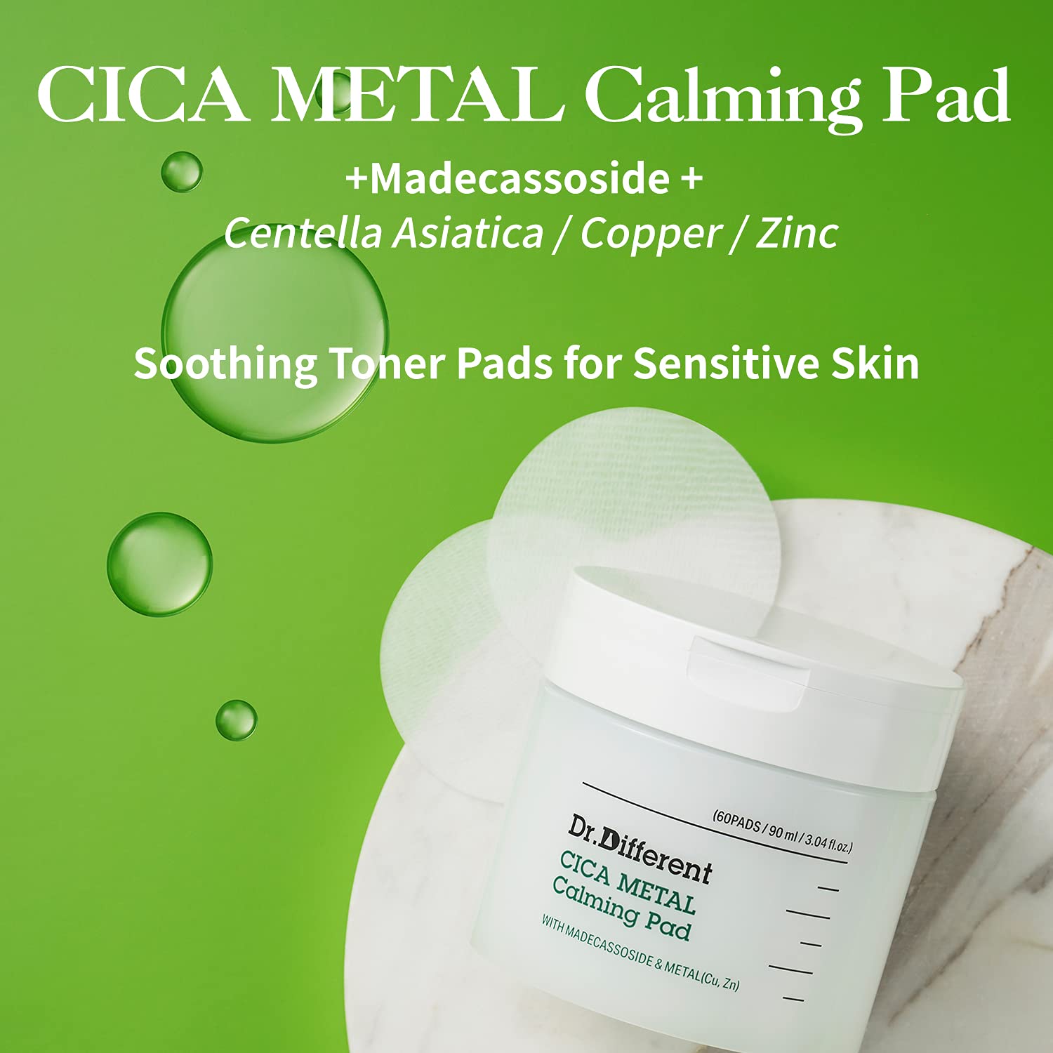 Dr.Different Cica Metal Calming Pad - 60 Sheet Soothing Toner Pads for Irritated Skin Relief, Pore Cleansing & Intense Hydration | Korean Skincare for Sensitive Skin | Perfect for Post-Workout, Travel & Daily Skin Care Routine