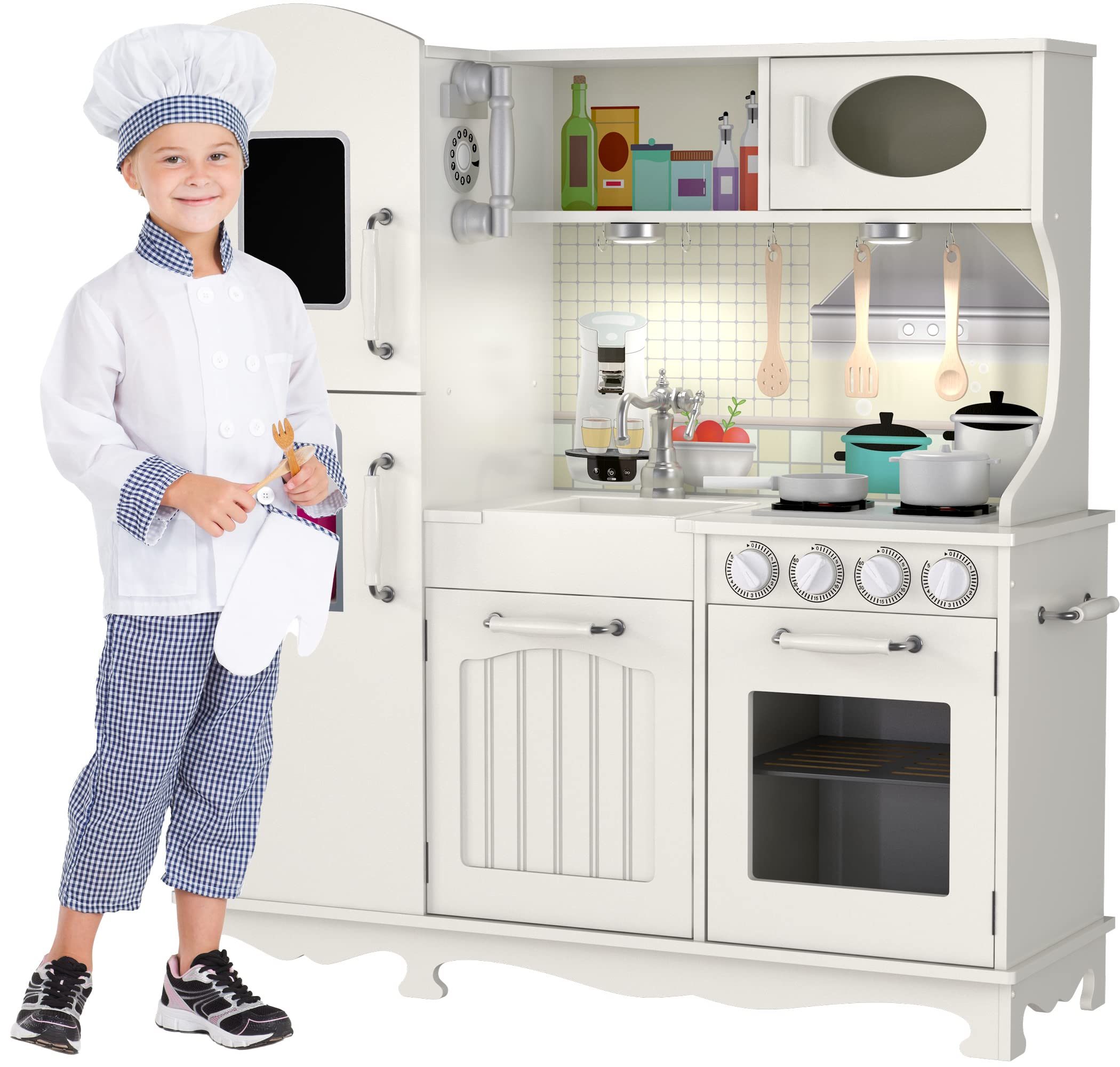 **Kiddery Toys Wooden Play Kitchen Set for Toddlers & Kids Ages 3-8 – Pretend Play Toy with Sink, Oven, Stove, Microwave & 9 Accessories – Durable Wooden Kitchen Toy for Imaginative Play, Birthday Gifts & Preschool Learning**