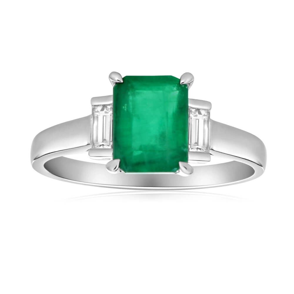 9ct White Gold 1.60 Carat Natural Emerald & 0.21ct Diamond Ring | 8x6mm Oval Cut Engagement Wedding Jewelry Gift for Her
