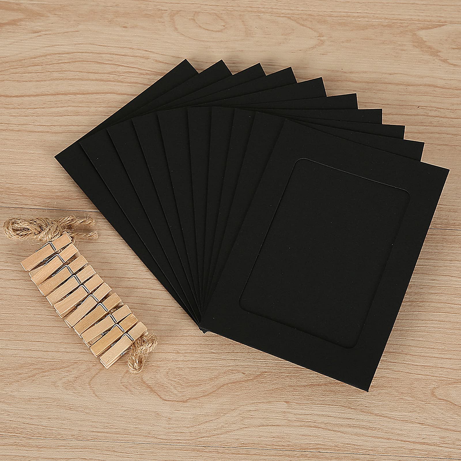 30 Pack Black Cardboard Picture Frames 6x4 Inch - Eco-Friendly Paper Photo Frames for Wall Decor, Collage Making, Scrapbooking & DIY Projects - Includes Jute Twine for Hanging