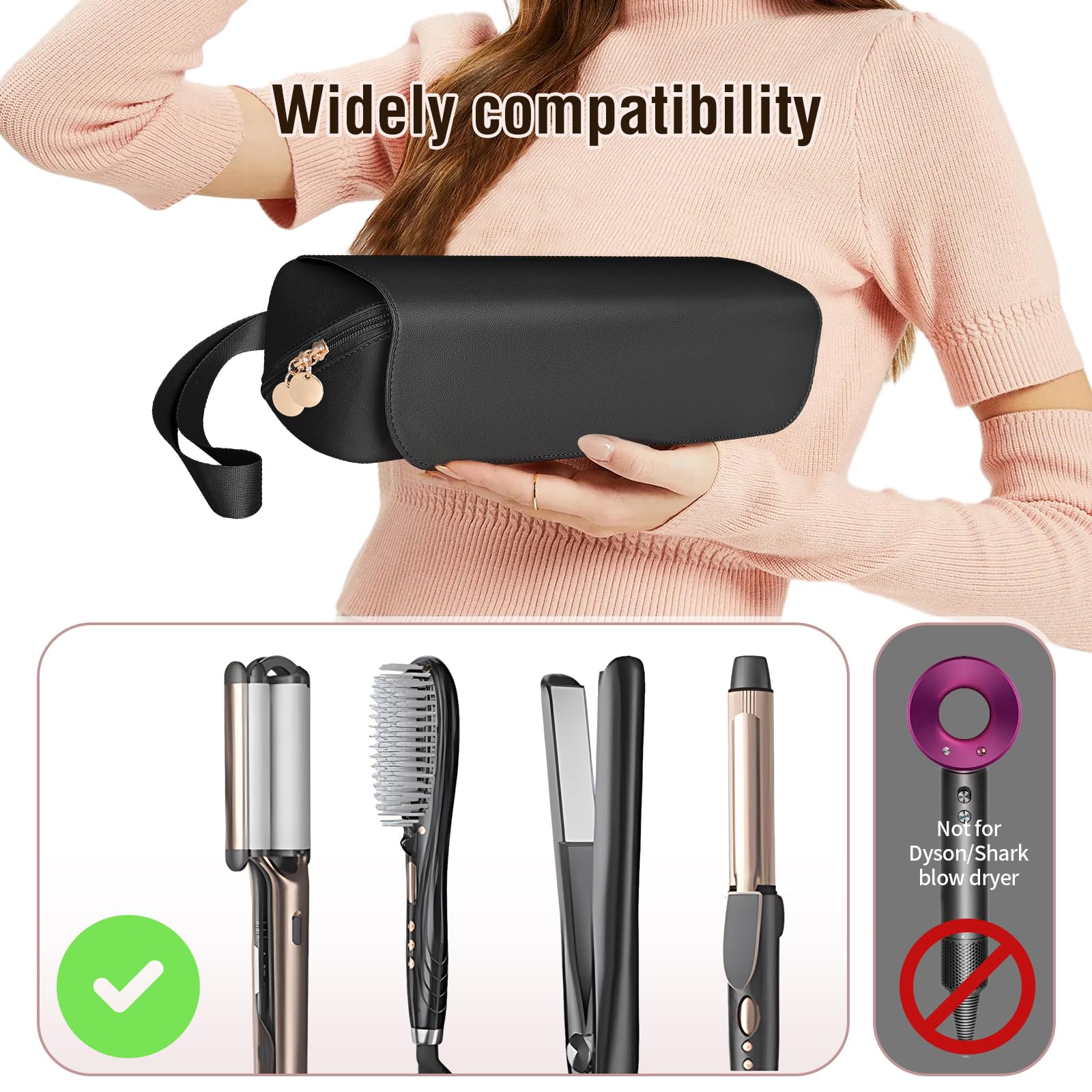 SS Hair Tools Travel Bag & Heat Resistant Mat for Hot Styling Tools - Leather Curling Iron Organizer Case for Women's Hair Accessories | Portable Travel Essentials for Blow Dryers, Straighteners & Curling Wands | Perfect for Salon Professionals & On-the-Go Styling