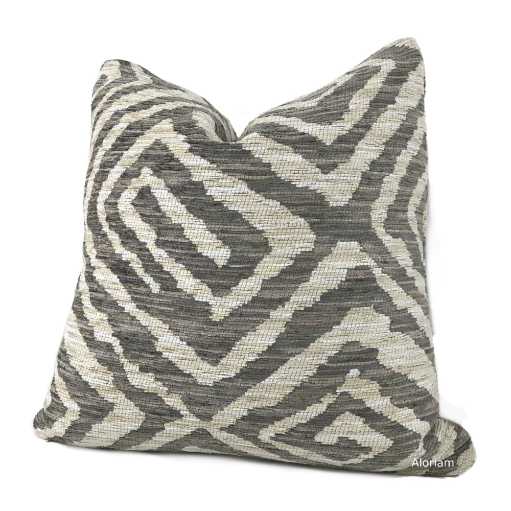 Gupta Taupe Beige Ethnic Maze Chenille Pillow Cover - Bohemian Home Decor for Living Room, Bedroom, or Sofa