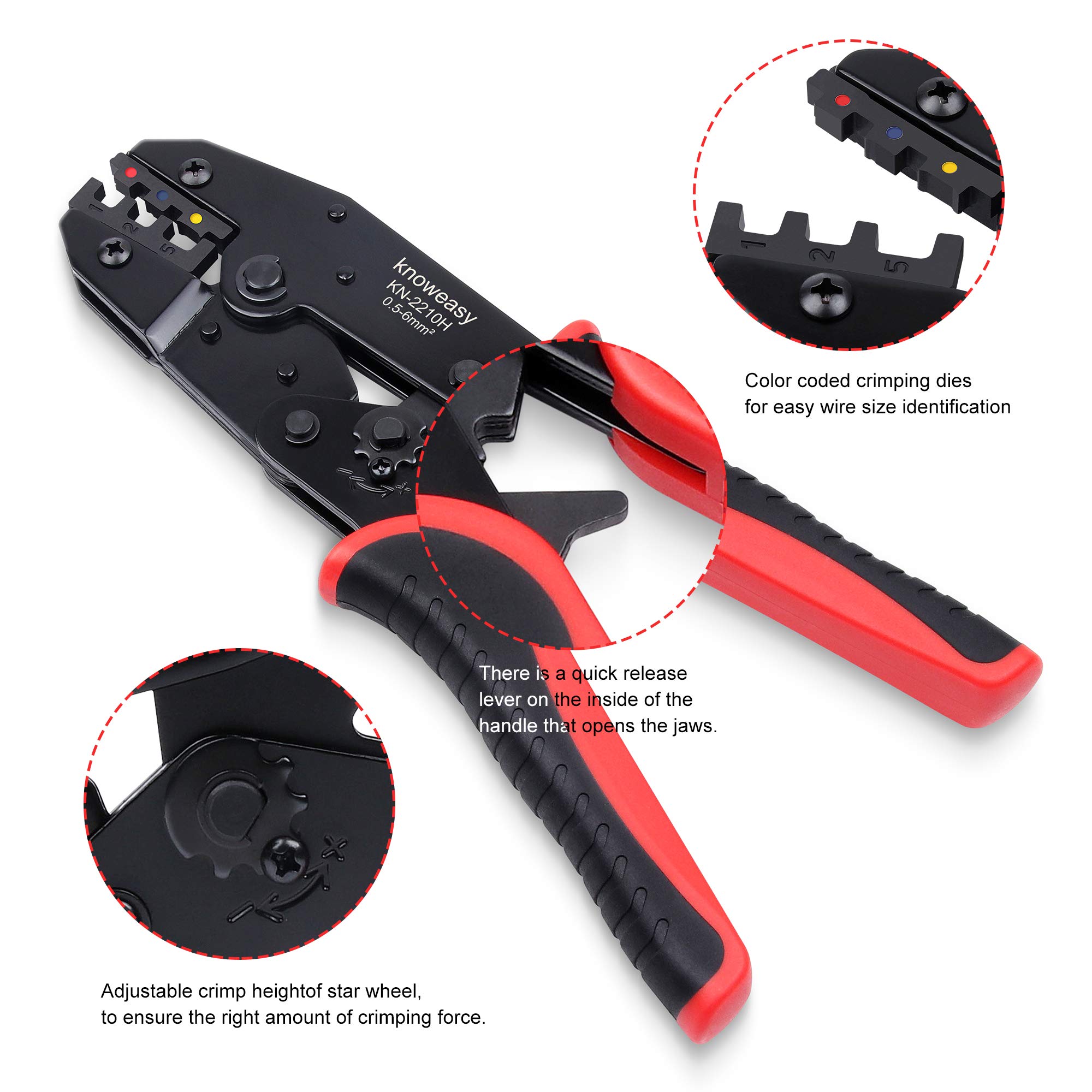 Knoweasy Professional Crimping Tool for Heat Shrink Connectors - Wire Crimper & Connector Tool for Insulated Nylon & Electrical Wire Connections | Perfect for Automotive, Marine & DIY Electrical Projects