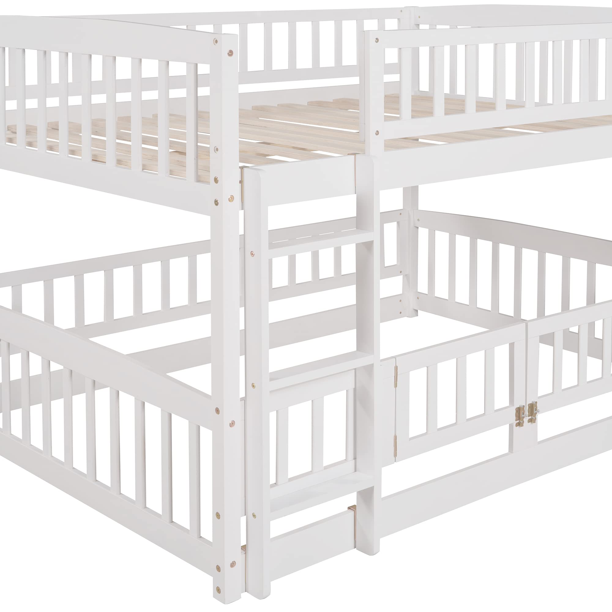 Harper & Bright Designs Full Over Full Low Bunk Beds with Slide, Safety Fence & Ladder - Sturdy Wooden Kids Bunk Bed for Boys & Girls - Perfect for Small Rooms, Shared Kids Bedrooms & Sleepovers - White