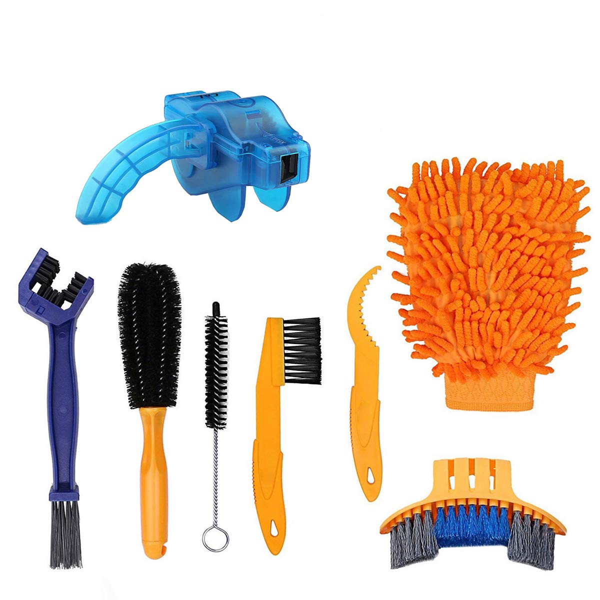 8-Piece Bike & Motorcycle Chain Cleaning Brush Kit - Heavy Duty Scrubber Set for Bike Chain, Crank, Tire & Sprocket - Perfect for Cycling Maintenance & Deep Cleaning Dirt, Grease & Stains