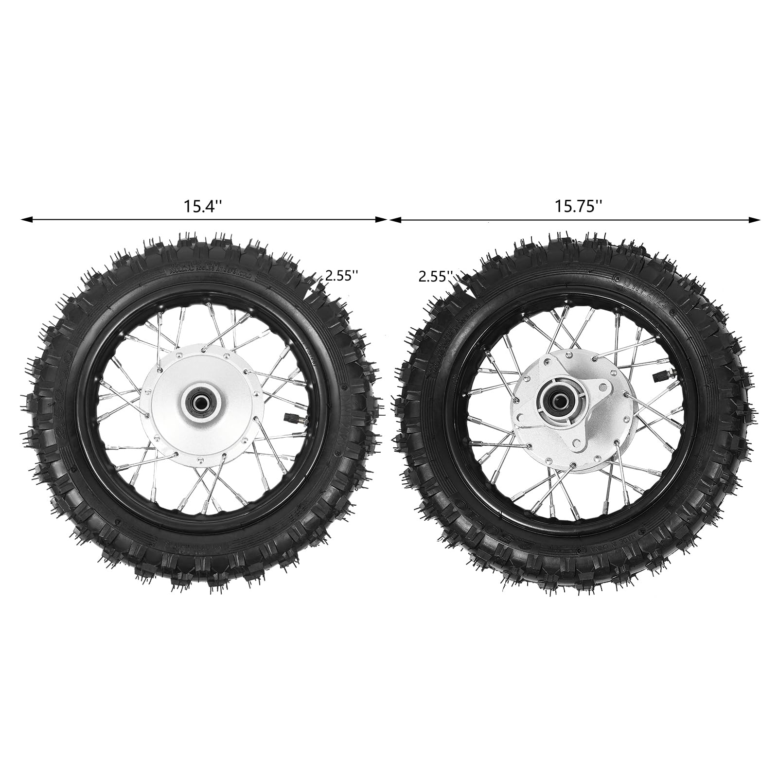 Honda CRF50 XR50 BBR KLX Dirt Bike Front & Rear Wheel Set - 2.50-10 Tire Rim with Drum Brake, Chain & Plate (16