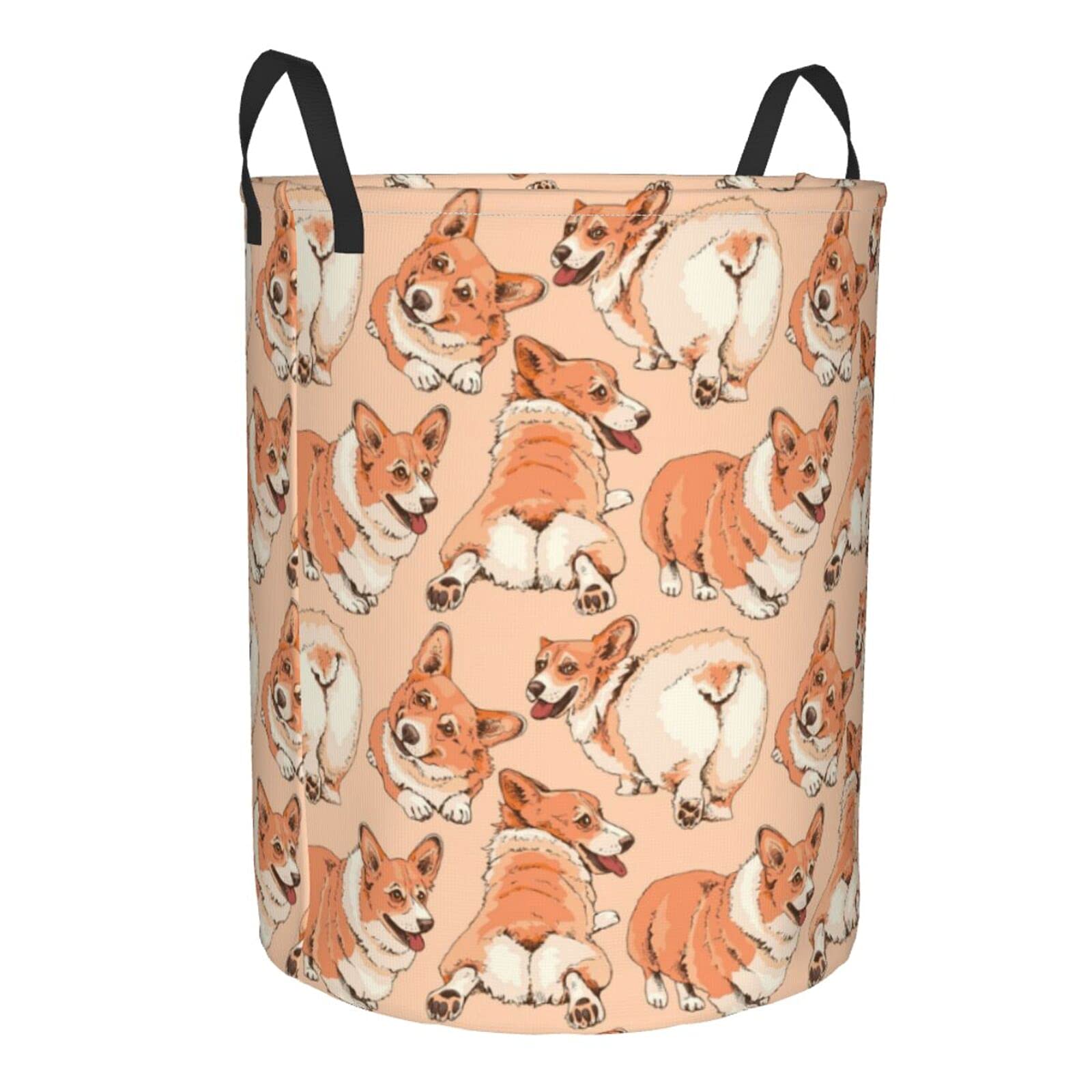 Funny Cute Corgi Dog Collapsible Laundry Basket with Handle - Waterproof Fabric Hamper for Clothes, Toys & Bathroom Storage - Large Foldable Organizer Bin for Dirty Laundry (Perfect for Bedroom, Nursery & Laundry Room Organization)