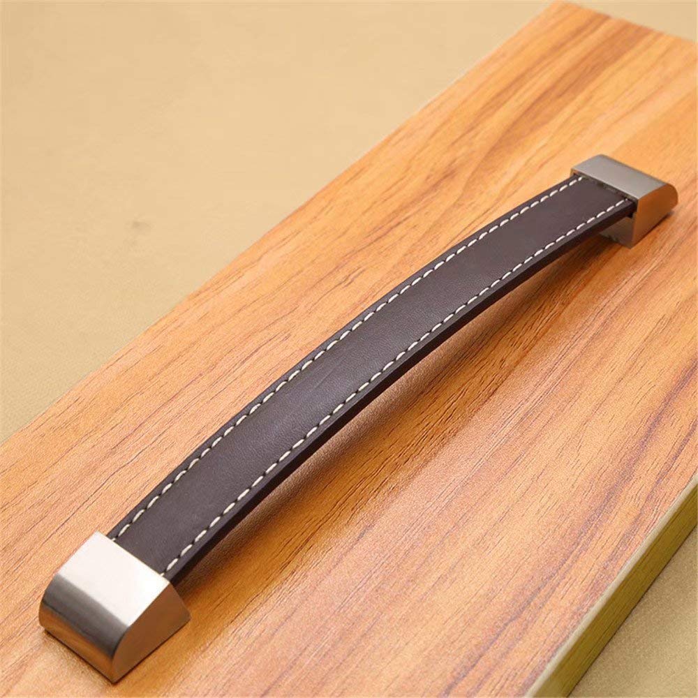 2-Pack Brown Leather Cabinet Handles - Zinc Alloy Drawer Pulls for Wardrobe & Furniture (192mm) - Home & Office Use
