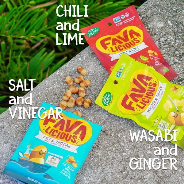Nuttee Bean Favalicious Roasted Fava Bean Snacks - Vegan, Gluten-Free, Plant-Based Protein Snack - Healthy Crunchy Snacks for Adults & Kids - Variety Pack 2oz (12 Pack) - Perfect for Office, School, Travel & Movie Nights