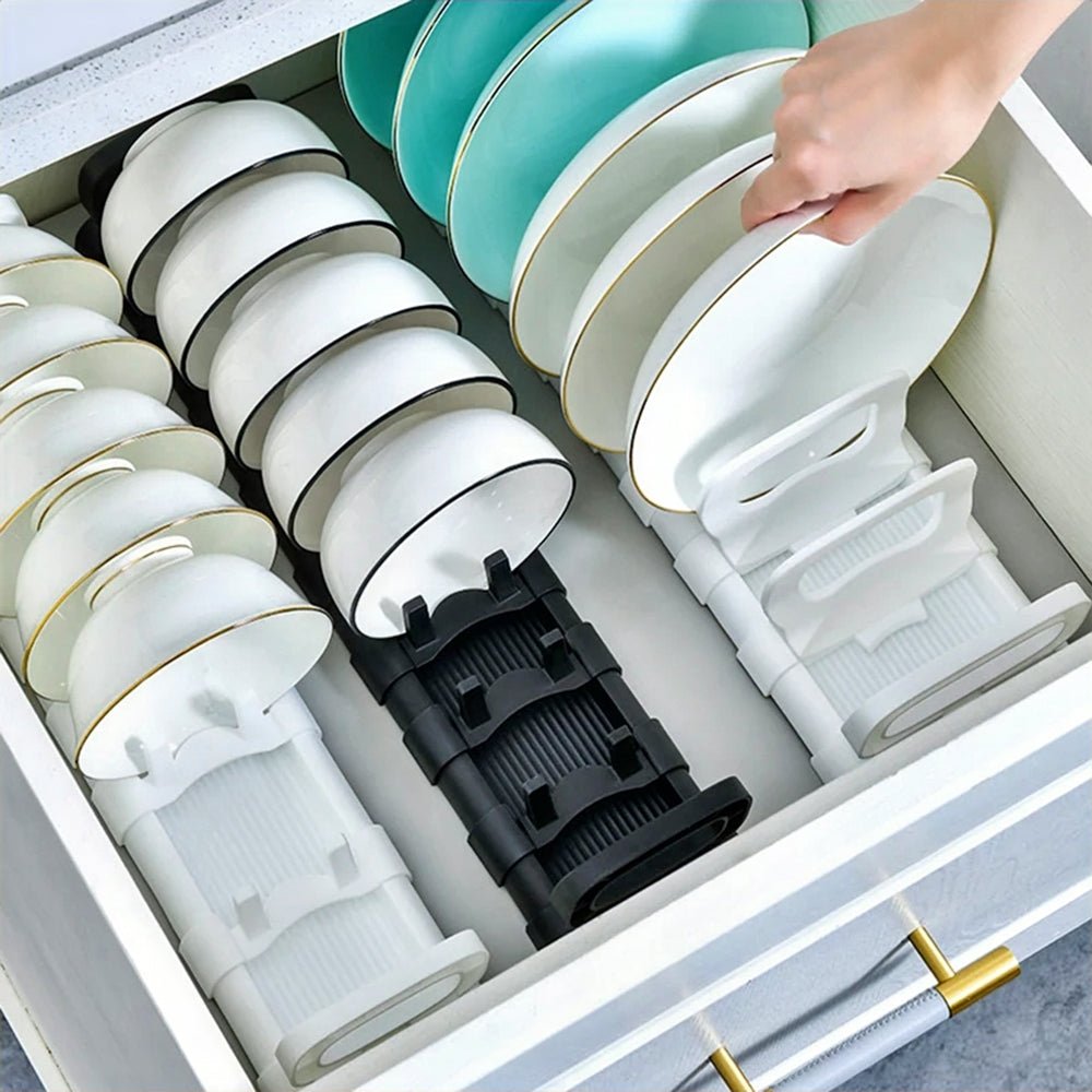 Milo Adjustable Bowl Organizer - Expandable Kitchen Cabinet Shelf Organizer for Bowls, Plates & Dishes - Perfect for Pantry, Cupboard & Cabinet Storage Organization