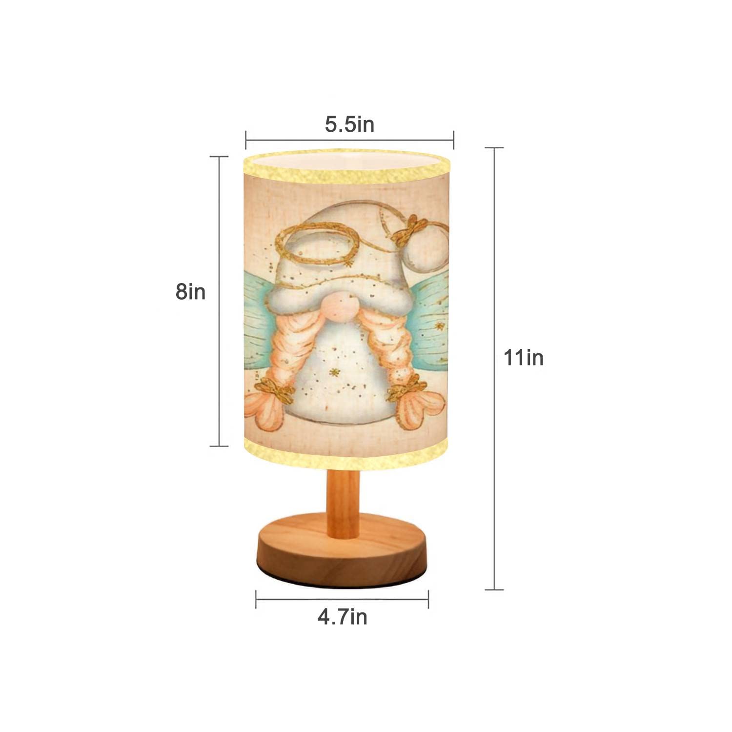 Minimalist Wooden Nightstand Lamp with Flaxen Fabric Shade - Angel Gnome Design for Bedroom & Living Room - Perfect for Cozy Reading Nook, Nursery Decor or Warm Ambient Lighting