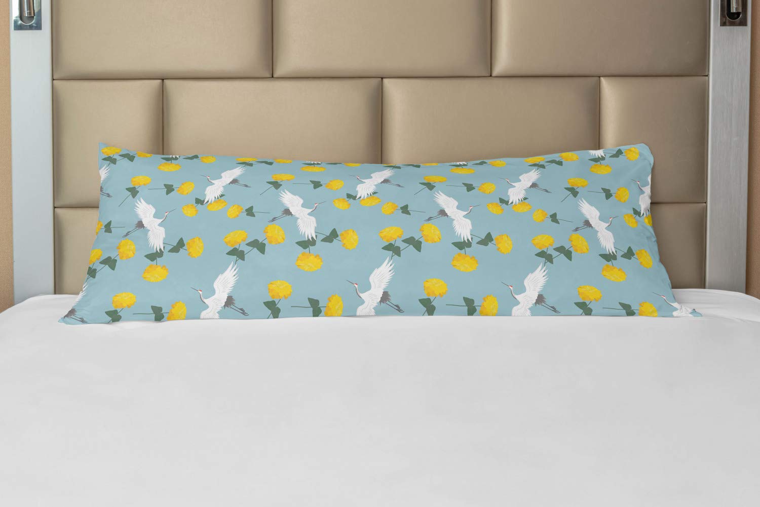 Ambesonne Yellow Bird Pillow Case - Flying Cranes & Flowers - 21x54