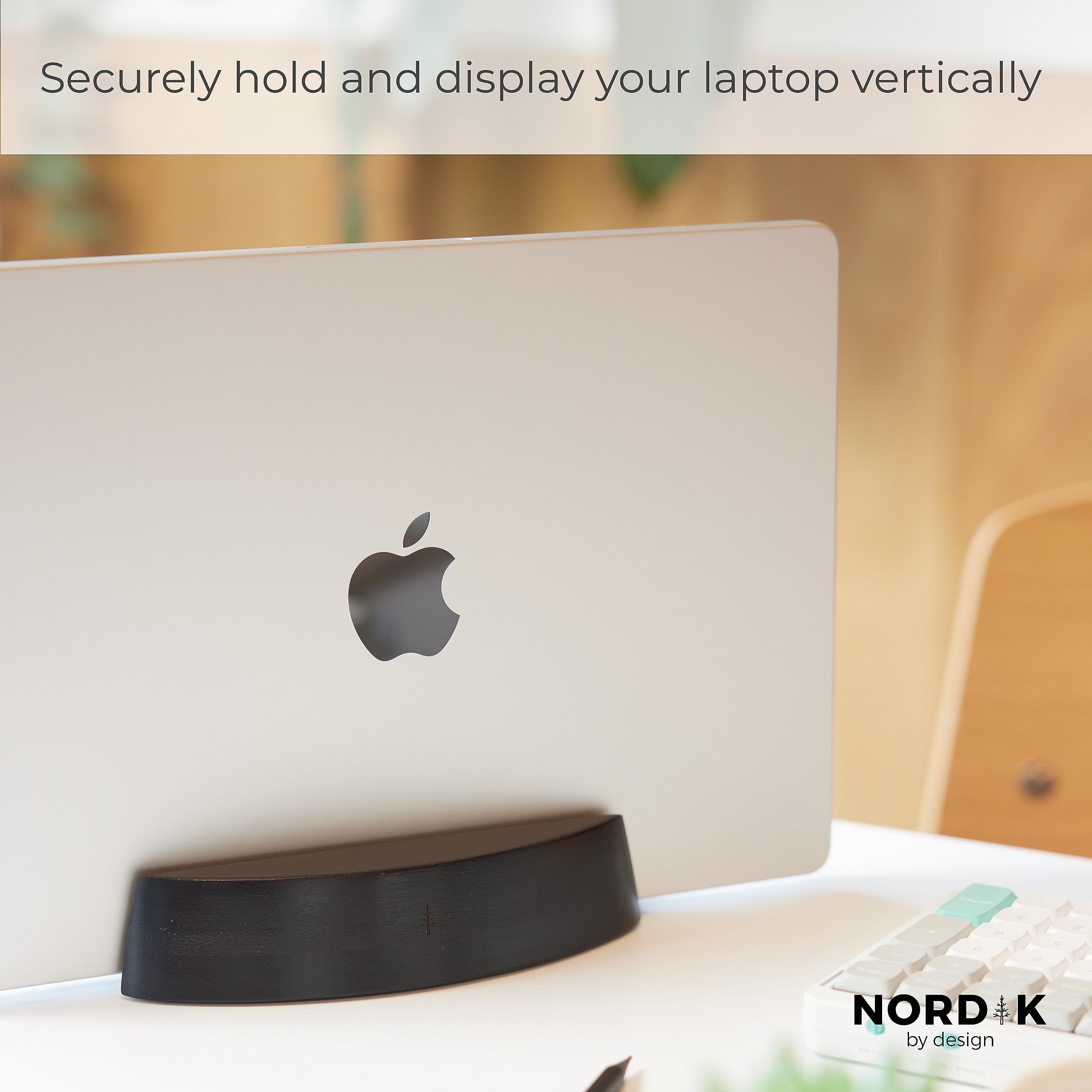 Nordik Vertical Laptop Stand - Premium Ergonomic Wooden Laptop Holder for MacBook, Dell, HP - Space Saving Desk Organizer for Home Office & Programmers - Non-Slip Stable Design for Better Posture (Perfect for Small Spaces & Dual Monitor Setups)