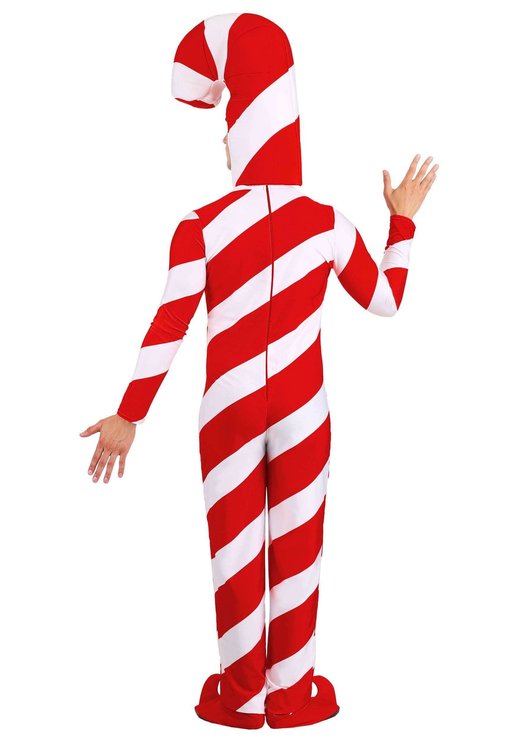 Sexy Adult Red Candy Cane Christmas Costume - Stretch Knit Jumpsuit with Stuffed Hood & Zipper Closure - Fun Holiday Party Outfit for Women - Perfect for Xmas Parties, Office Celebrations & Festive Gatherings